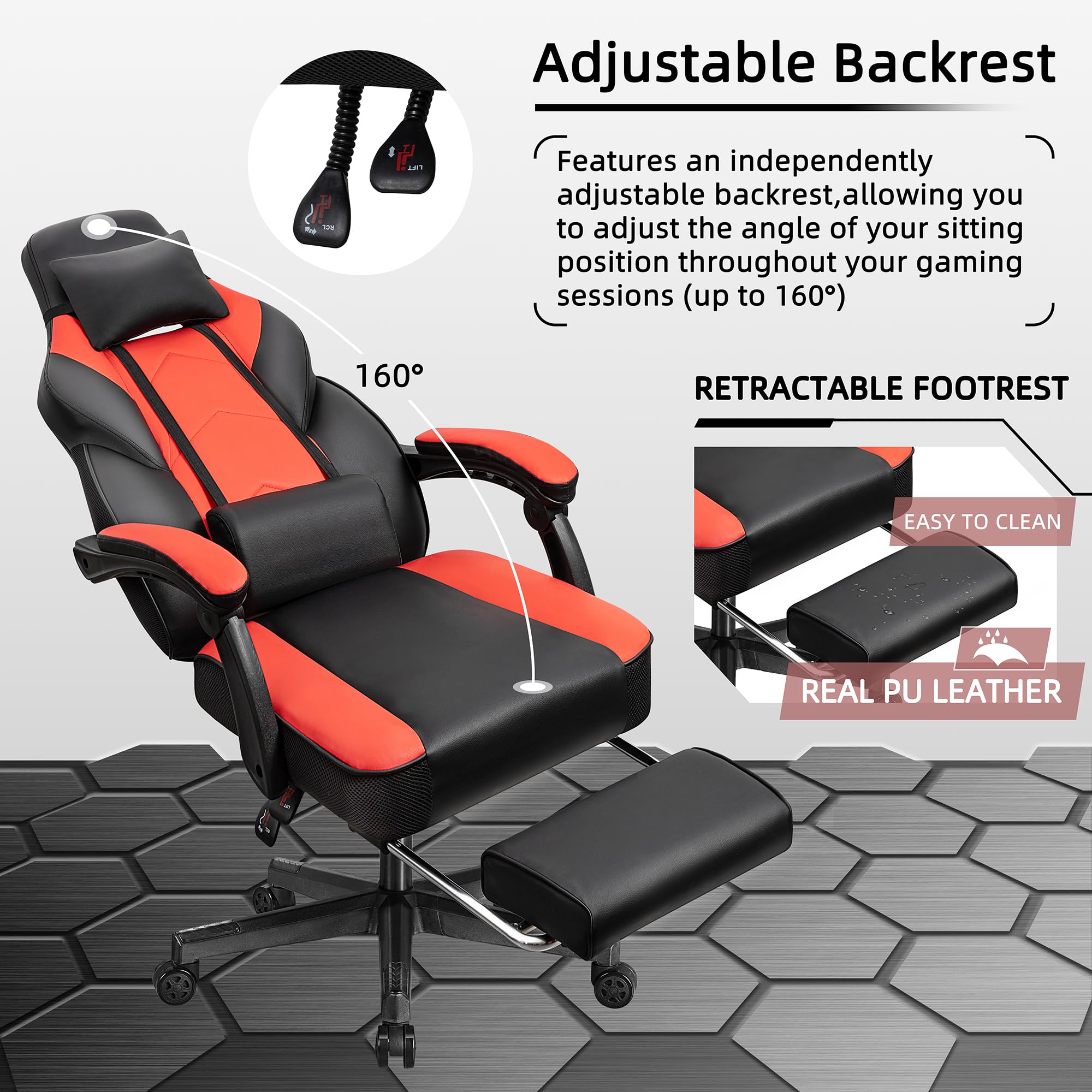 Ergonomic Gaming Chair with Footrest