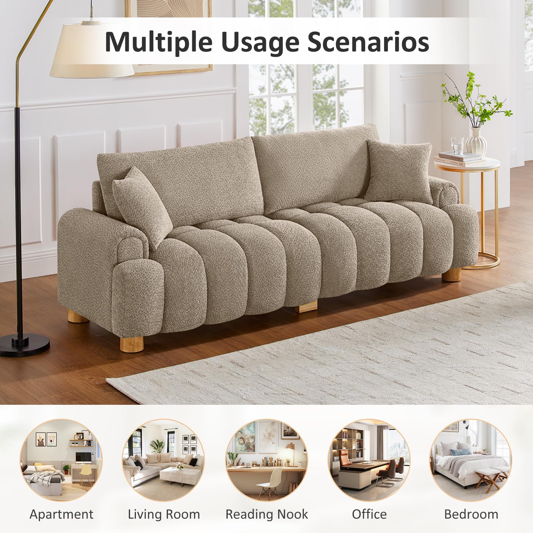 Boucle Cloud Sofa 3-Seater with Pillows