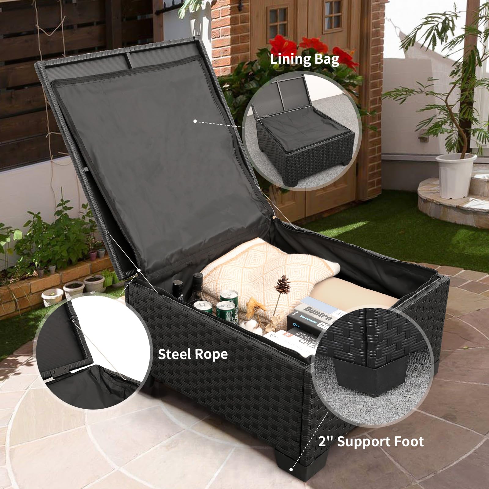 3-Piece Wicker Patio Furniture Set with Storage