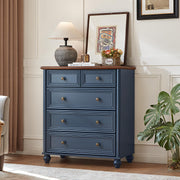 5 Drawer Dresser Navy Blue Farmhouse Style