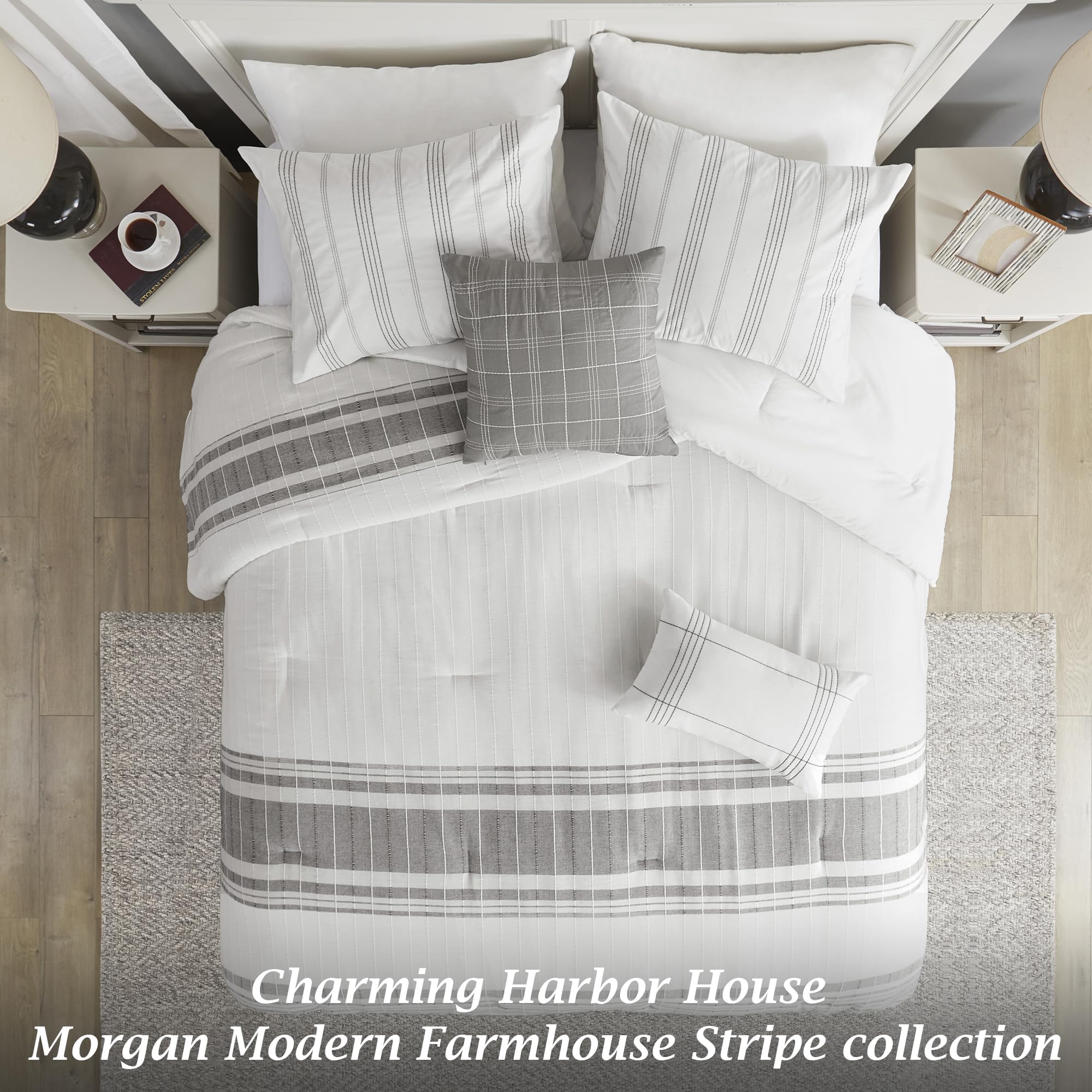 Morgan Cotton Comforter Set - King Size Striped Jacquard Bedding