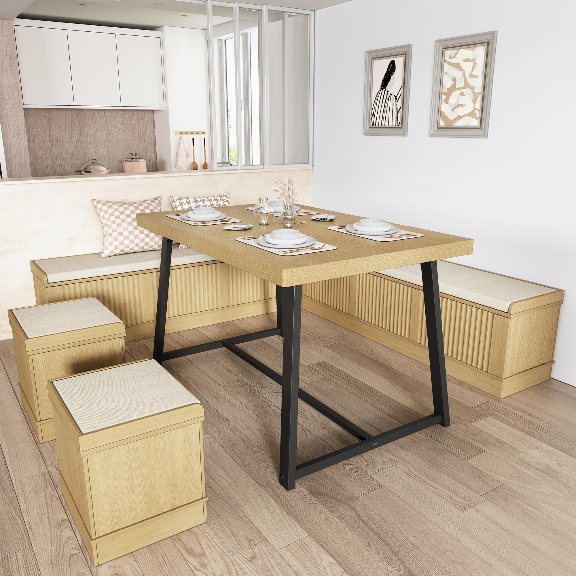 Corner Dining Table Set with Storage