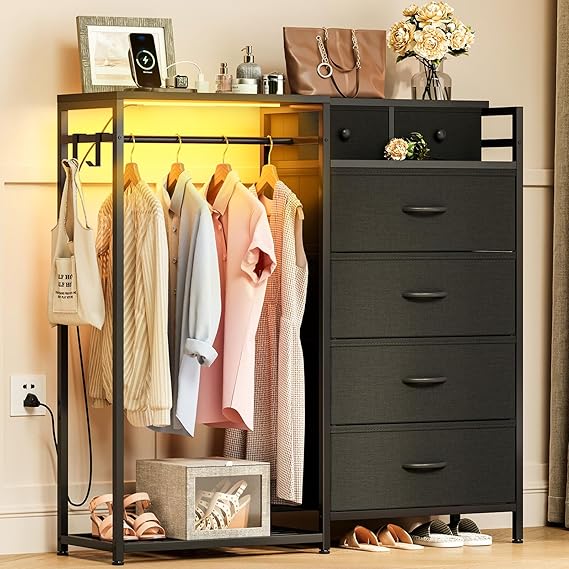 White Dresser with LED Lights and Charging Station