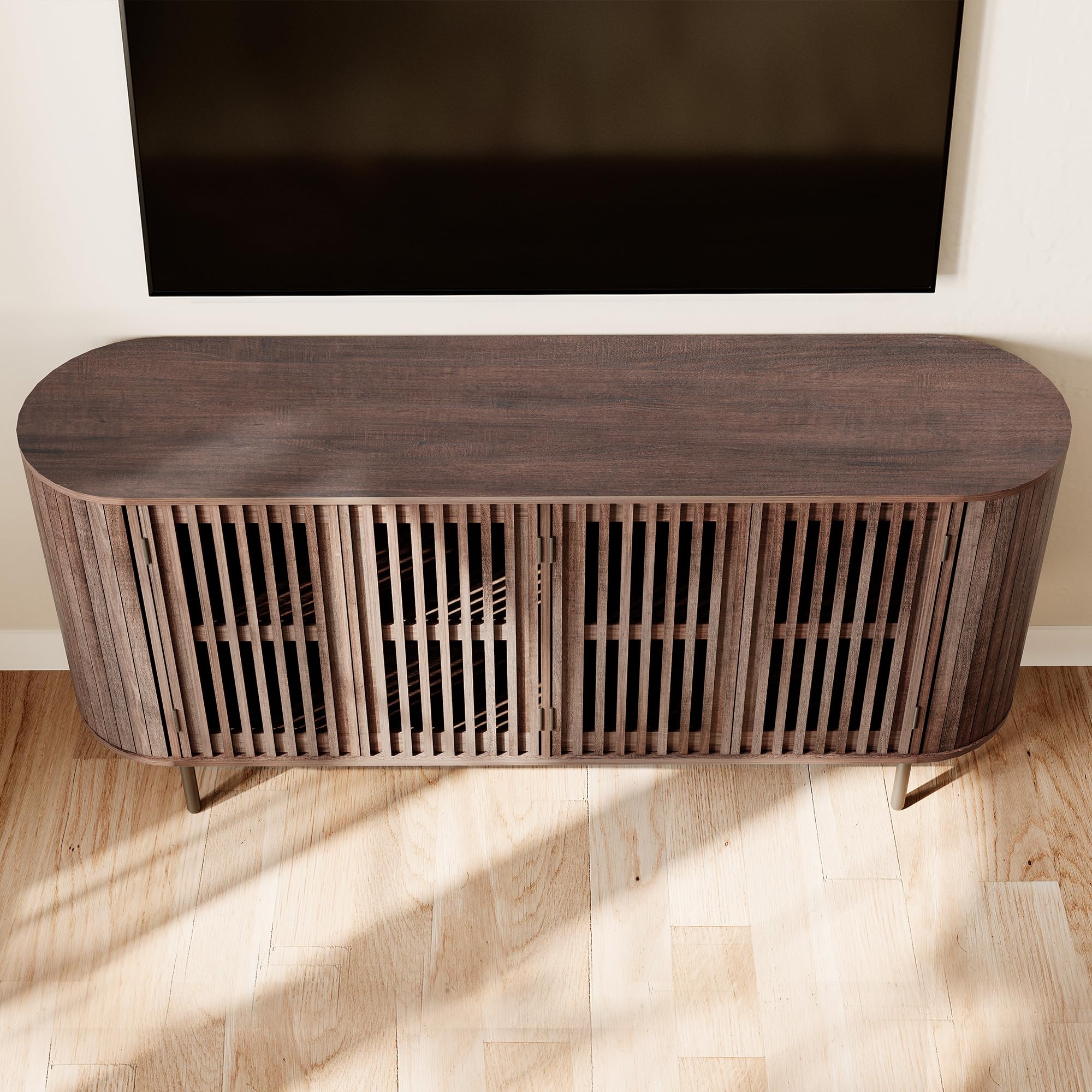 Fluted Sideboard Buffet Cabinet with 4 Doors