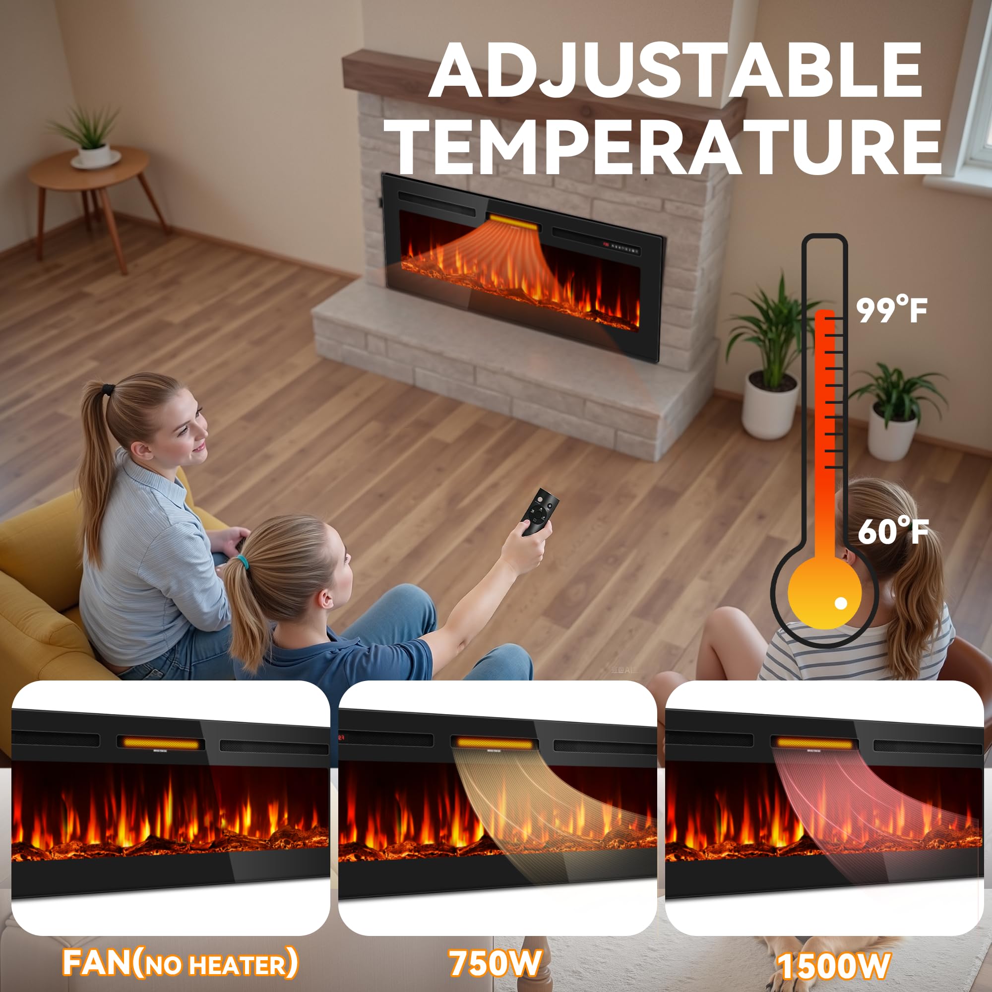 50 Inch Wall-Mounted Electric Fireplace
