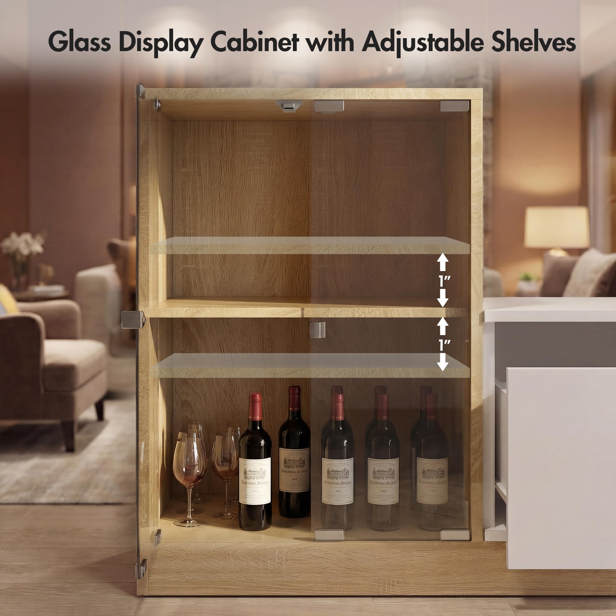 Extendable TV Stand with Glass Cabinet and LED Lighting