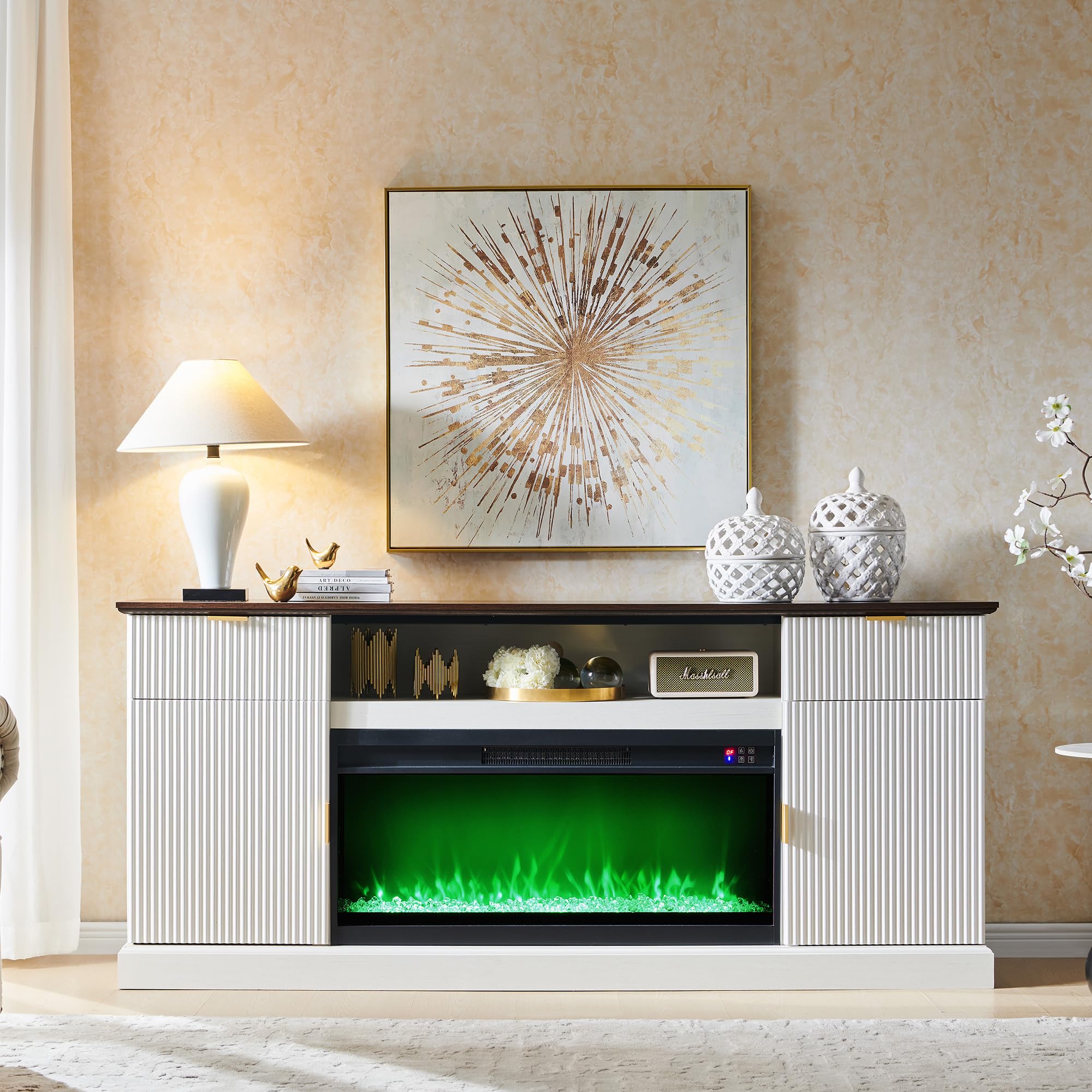 70" Fluted Fireplace TV Stand with Electric Fireplace