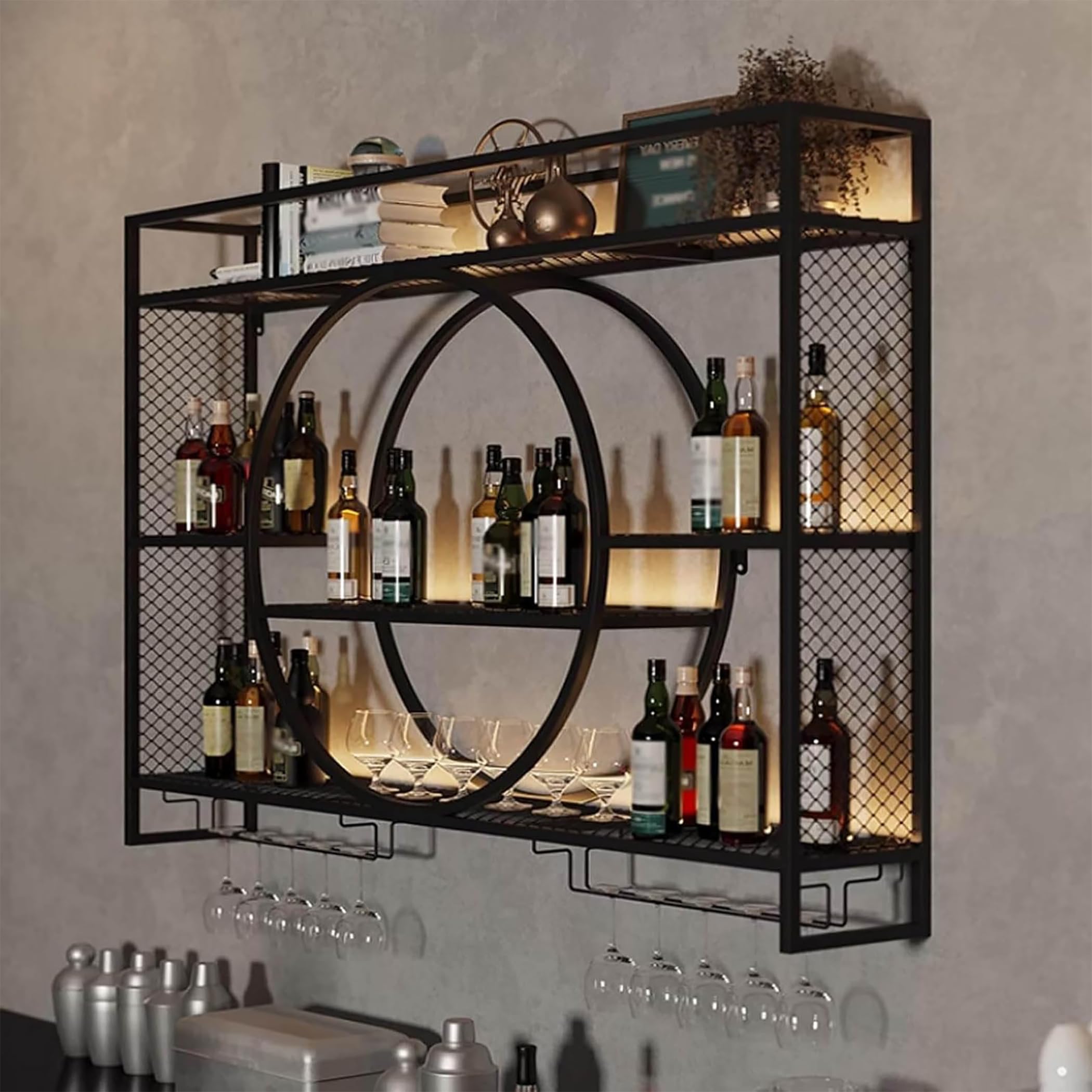 Wall Mounted Wine Rack with LED Lighting