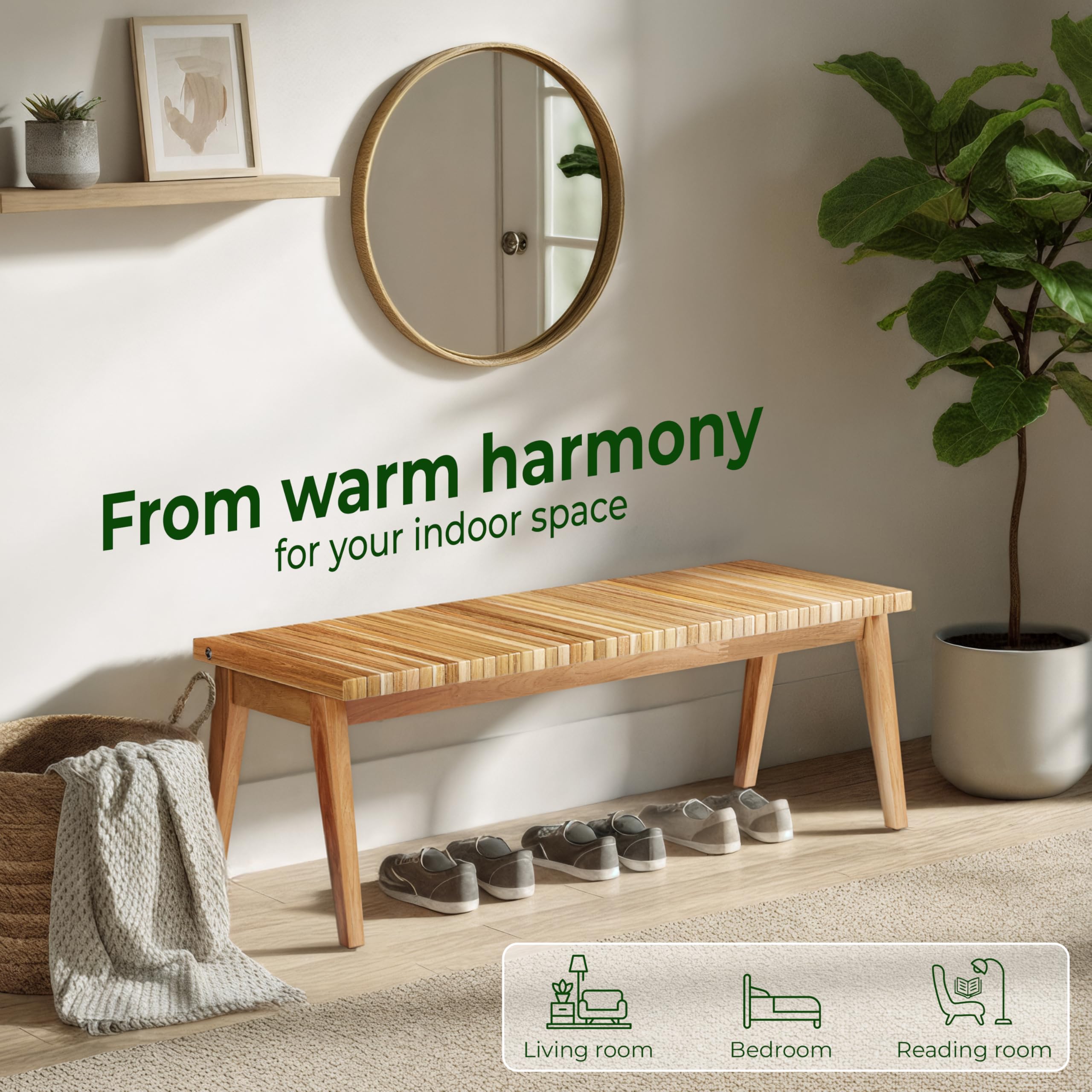 Convertible Outdoor Bench to Table - Acacia Wood - 47 Inch