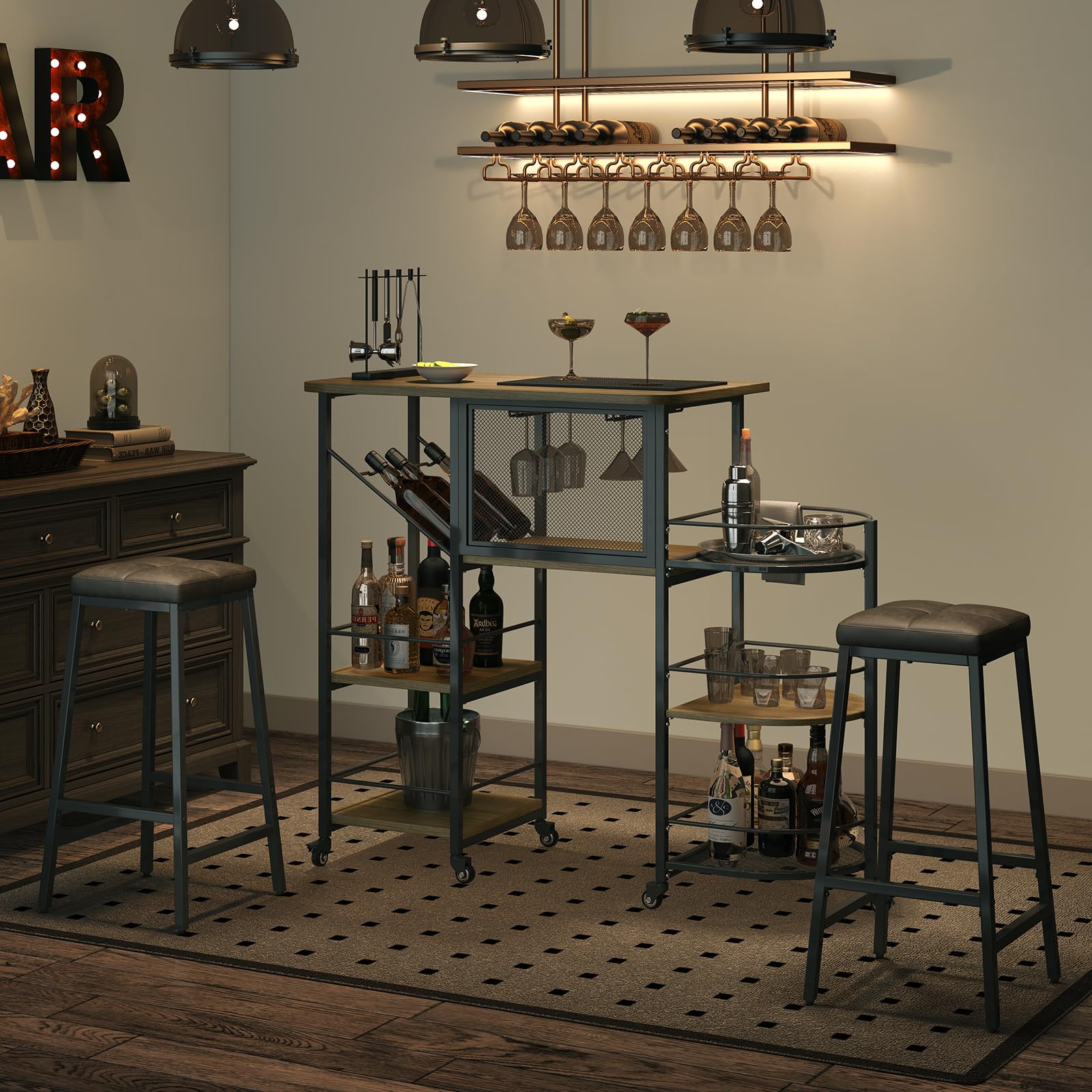Bar Cart with Wine Rack and Glass Holder