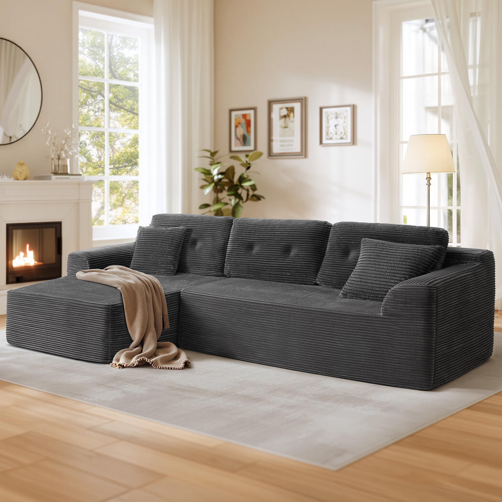 108.3 Inches Boneless Couch with Chaise Modular Sectional Sofa