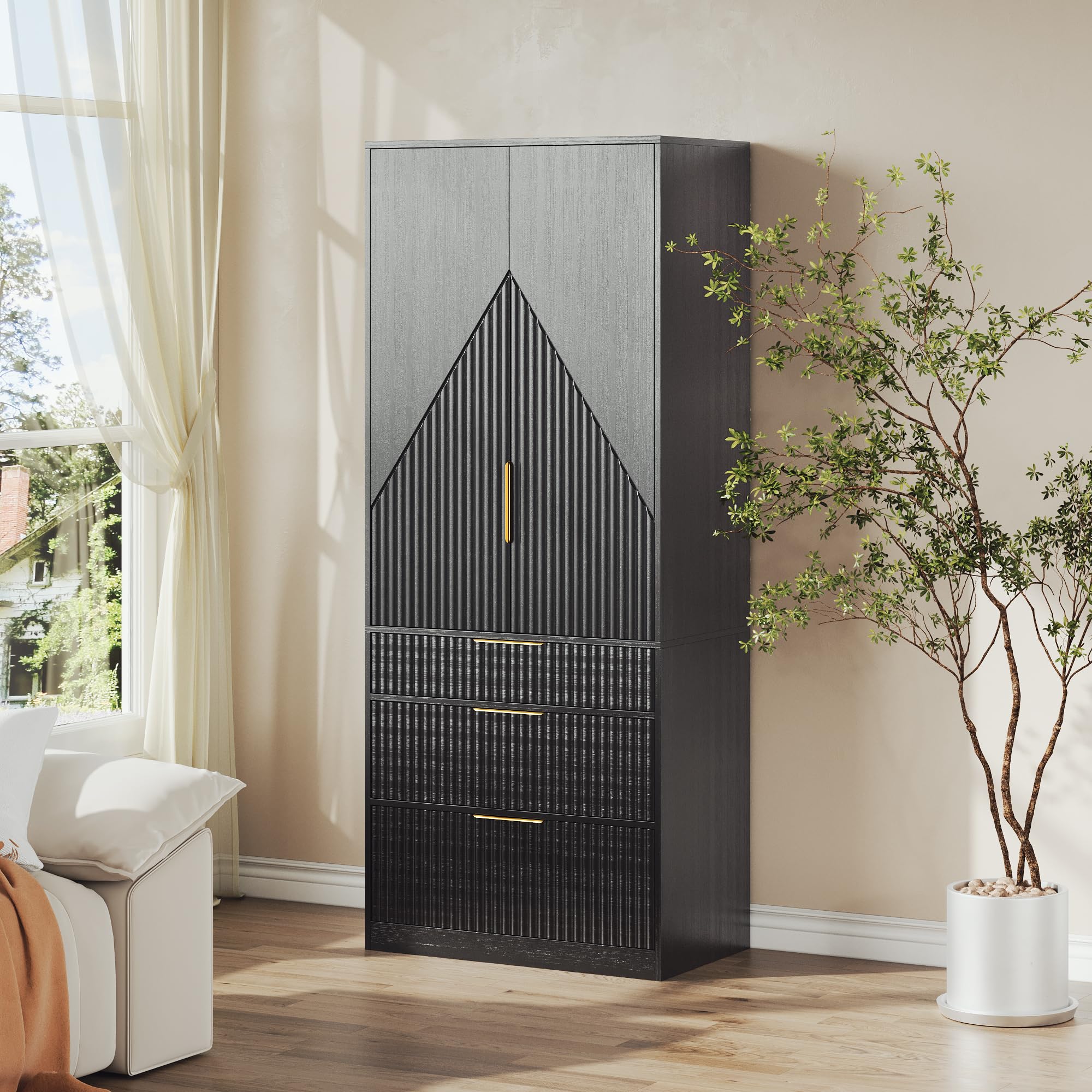 Wardrobe Armoire with 2 Doors and 3 Drawers