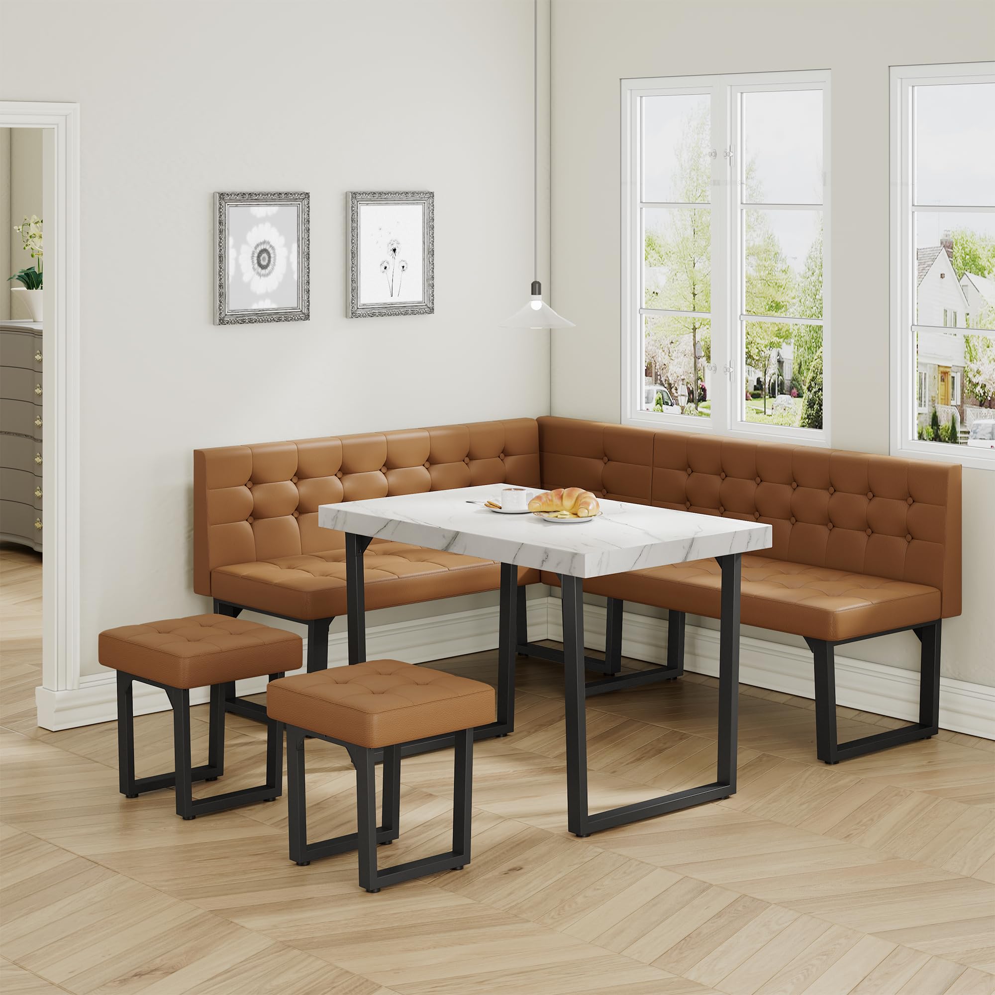 72 Inch Corner Dining Table Set with Storage Bench