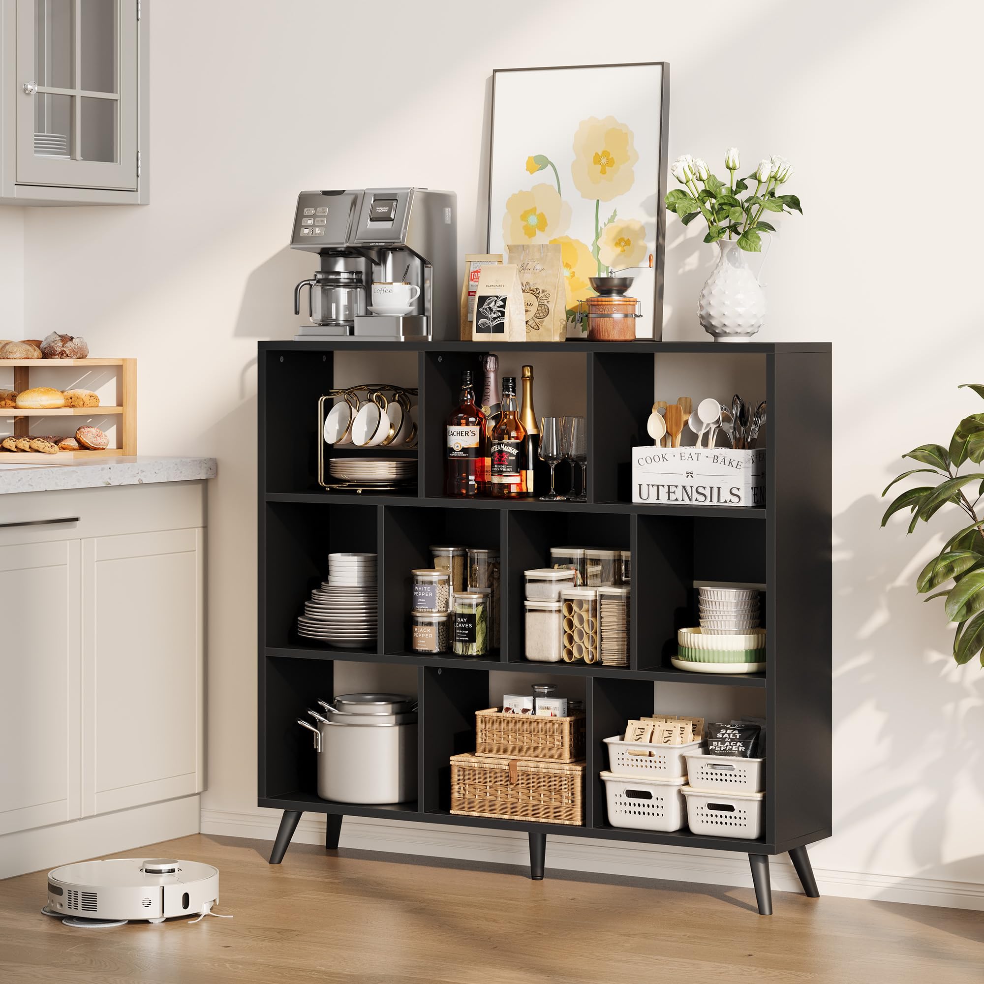 10-Cube Bookshelf with Solid Wood Legs