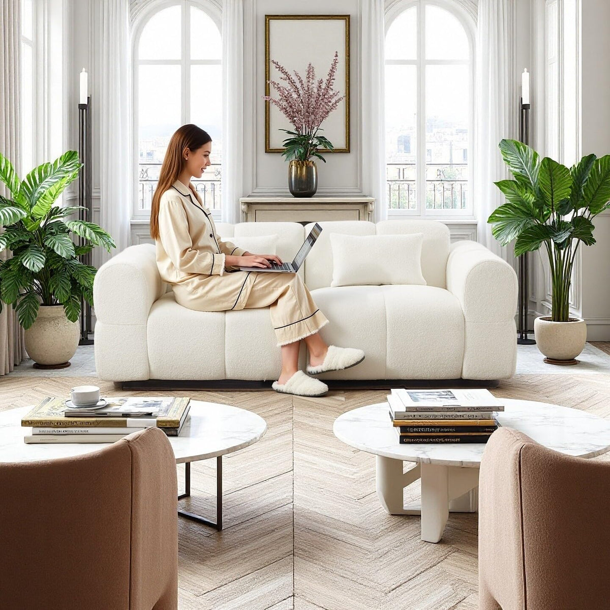 80" Modern Boucle Cloud Sofa - 3 Seater Deep Seat Couch