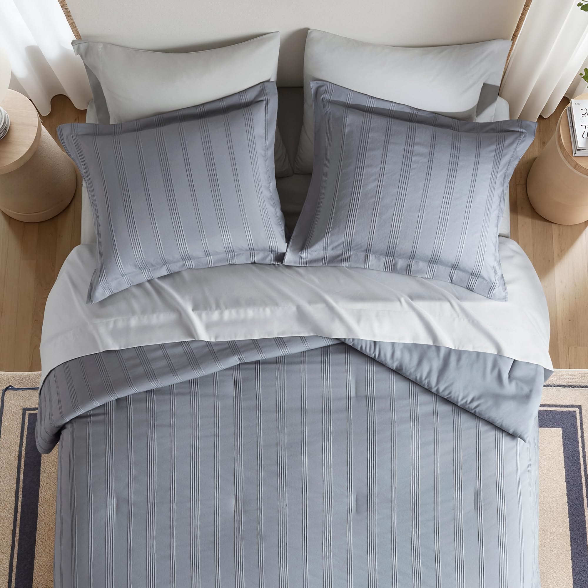 Queen Striped Comforter Set - 7 Piece Bed in a Bag