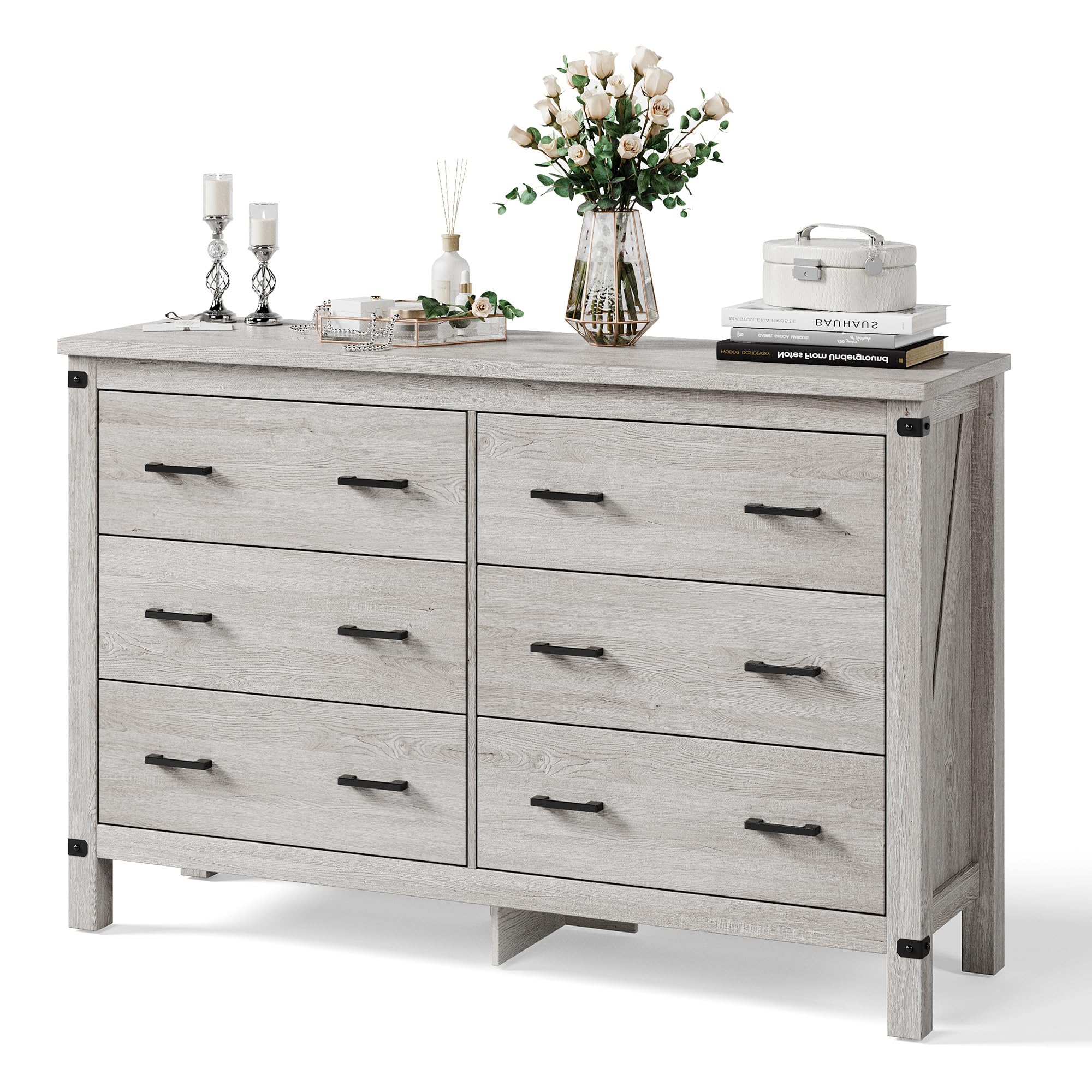 6 Drawer Farmhouse Dresser with Metal Handles