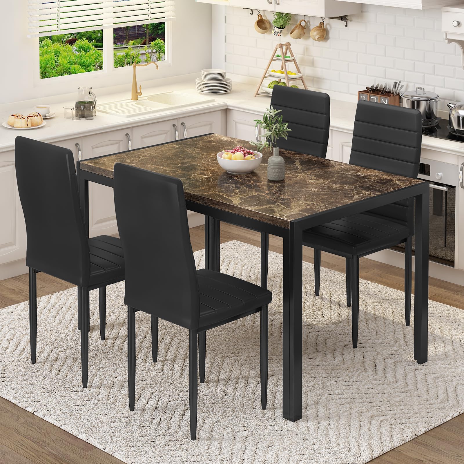 5-Piece Faux Marble Dining Table Set for 4