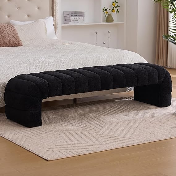 Ottoman Bench Navy Teddy Upholstered