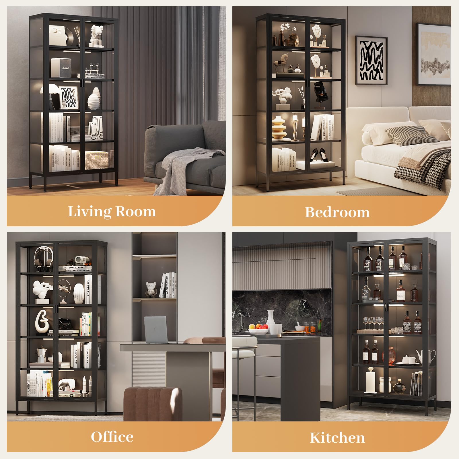 71" Display Cabinet with Glass Doors and LED Lighting