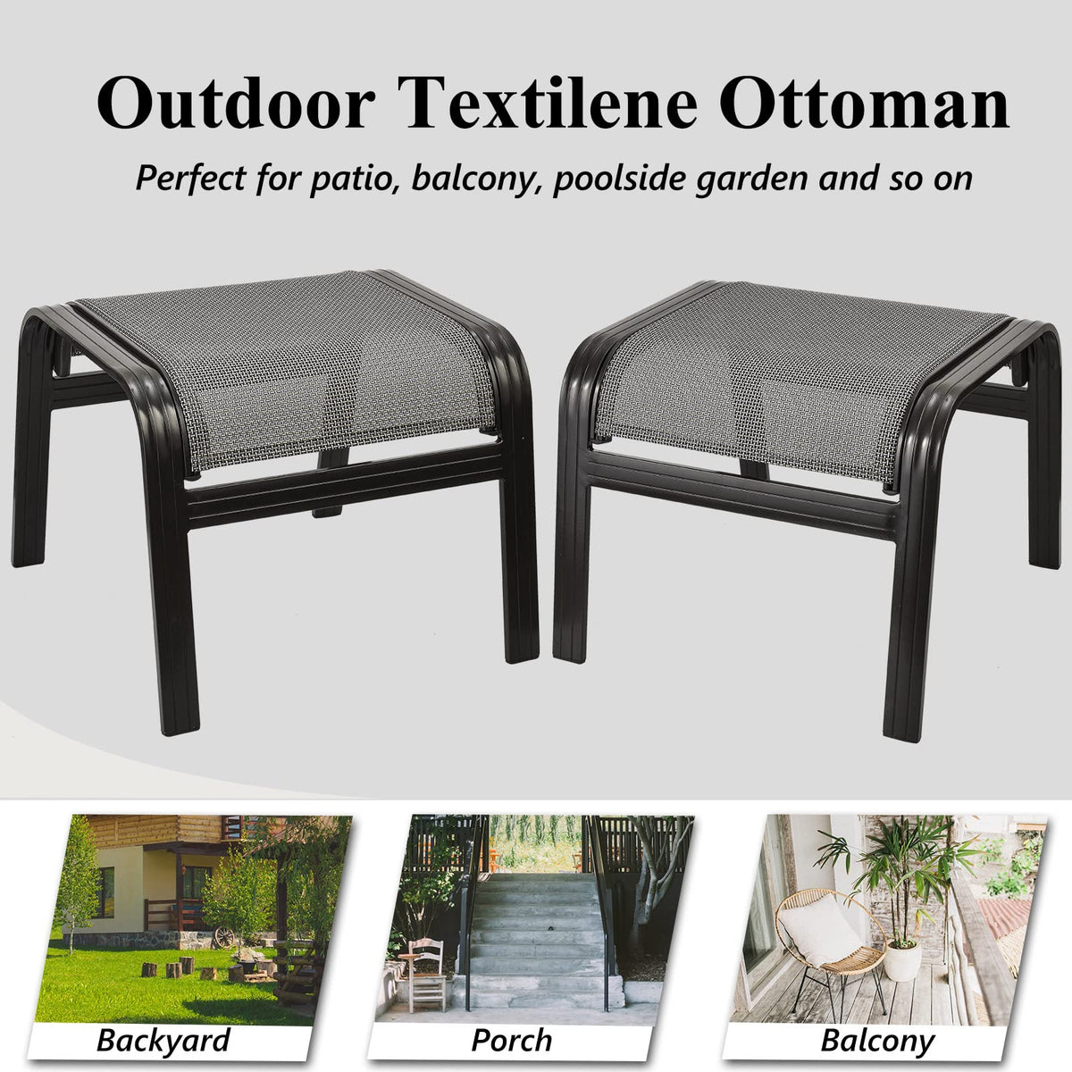 Outdoor Metal Patio Ottoman Footrest Set of 2 - Grey
