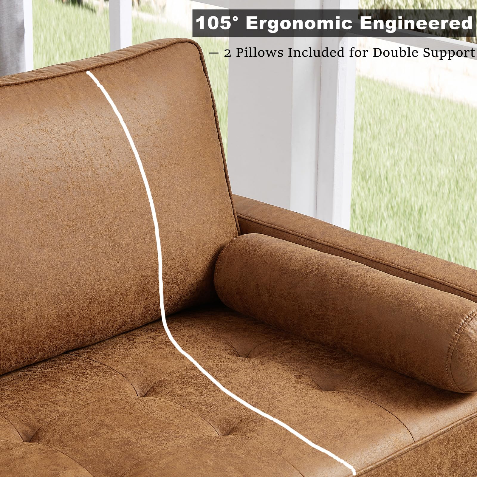58" Mid-Century Modern Loveseat Sofa - Brown Faux Leather
