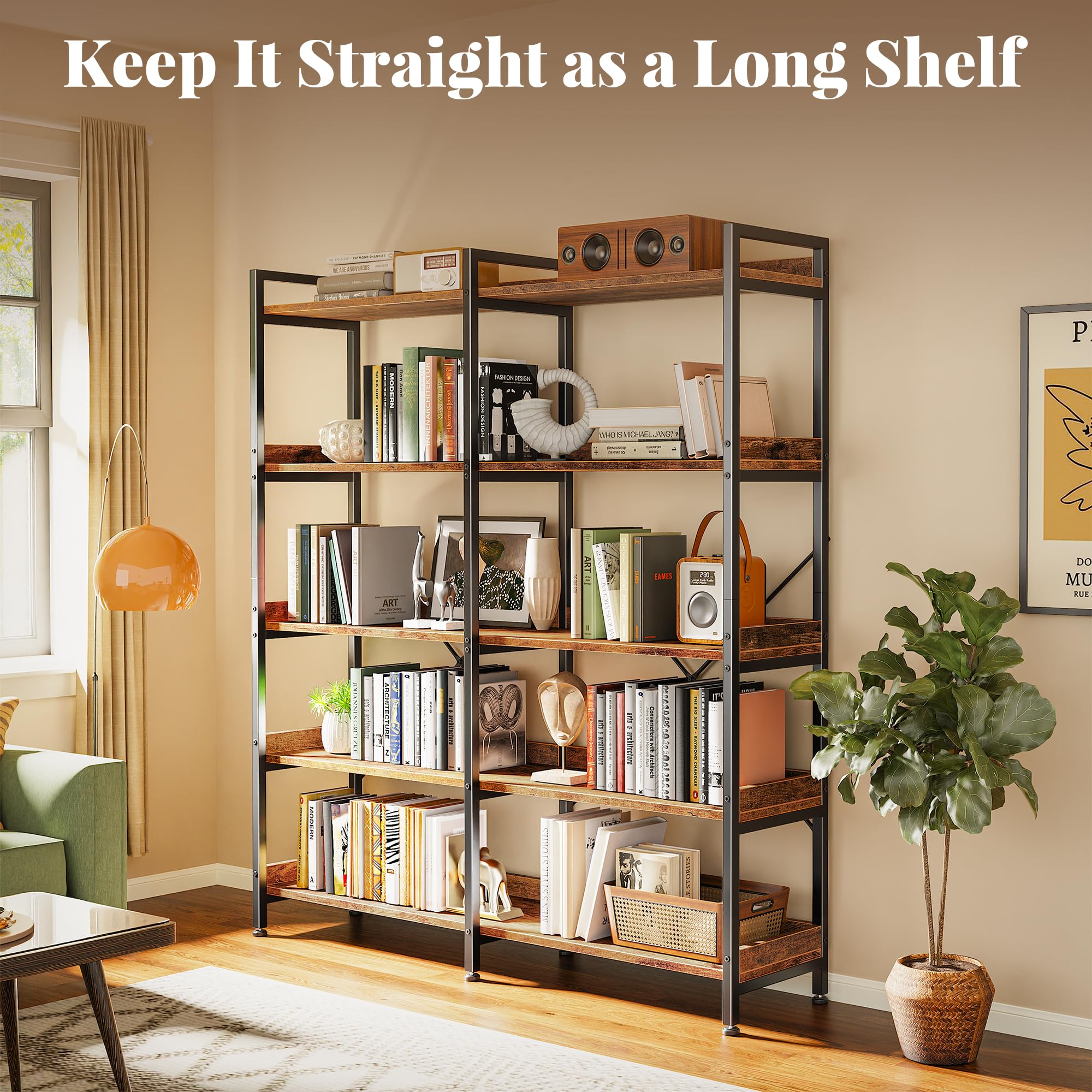 5 Tier Bookshelf with 10 Open Shelves