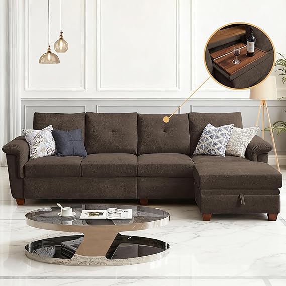 108" Convertible L-Shaped Sectional Sofa with Ottoman and Storage