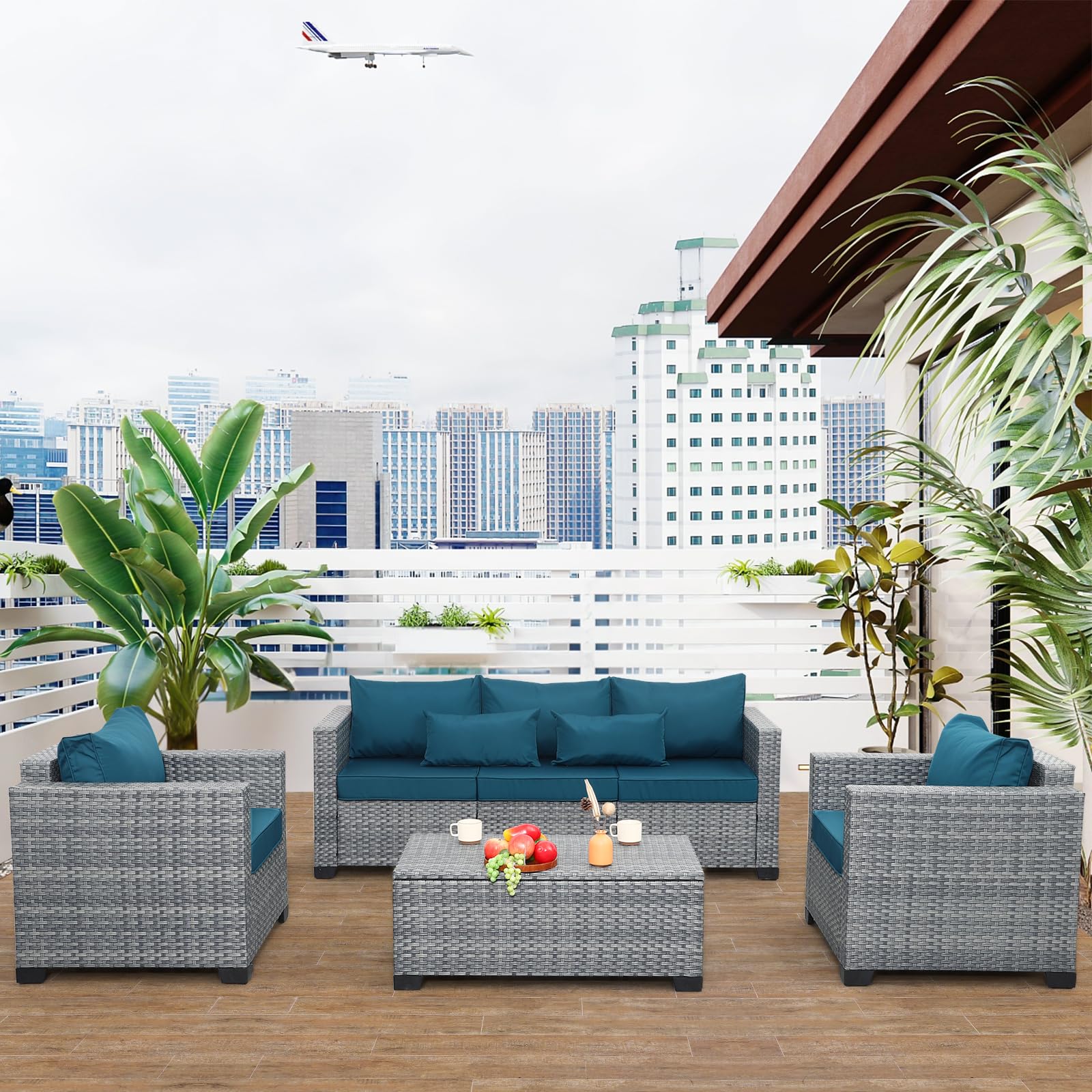 4 Piece Wicker Patio Conversation Set with Storage Table