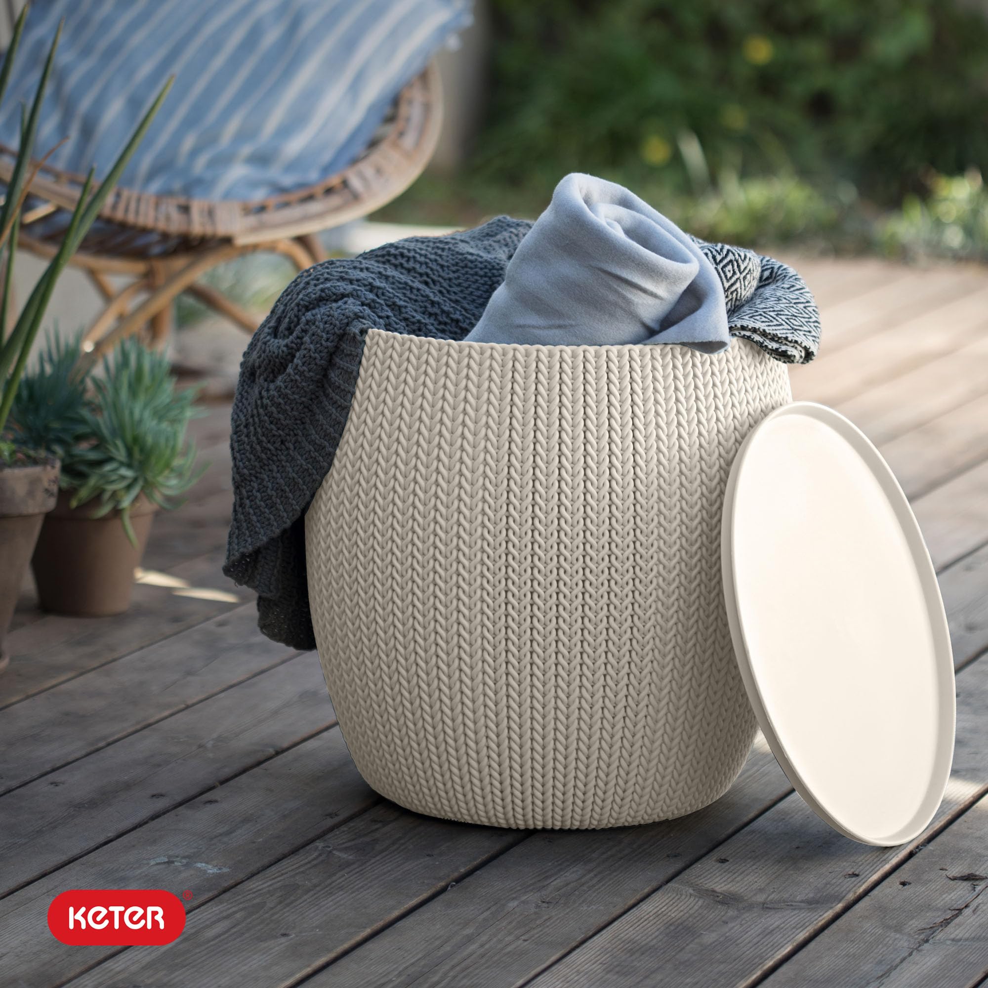 Urban Knit Pouf Ottoman Set with Storage Table