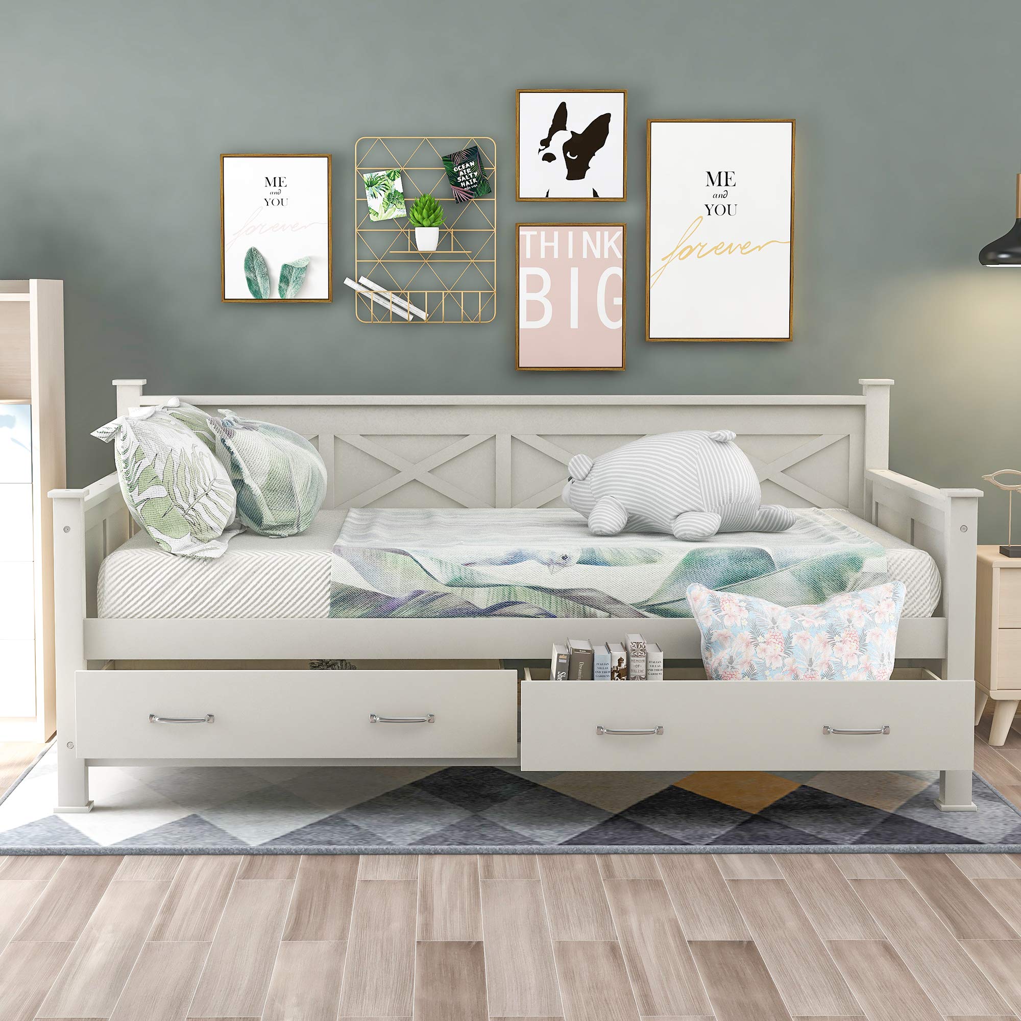 Twin Size Farmhouse Wood Daybed with Storage Drawers