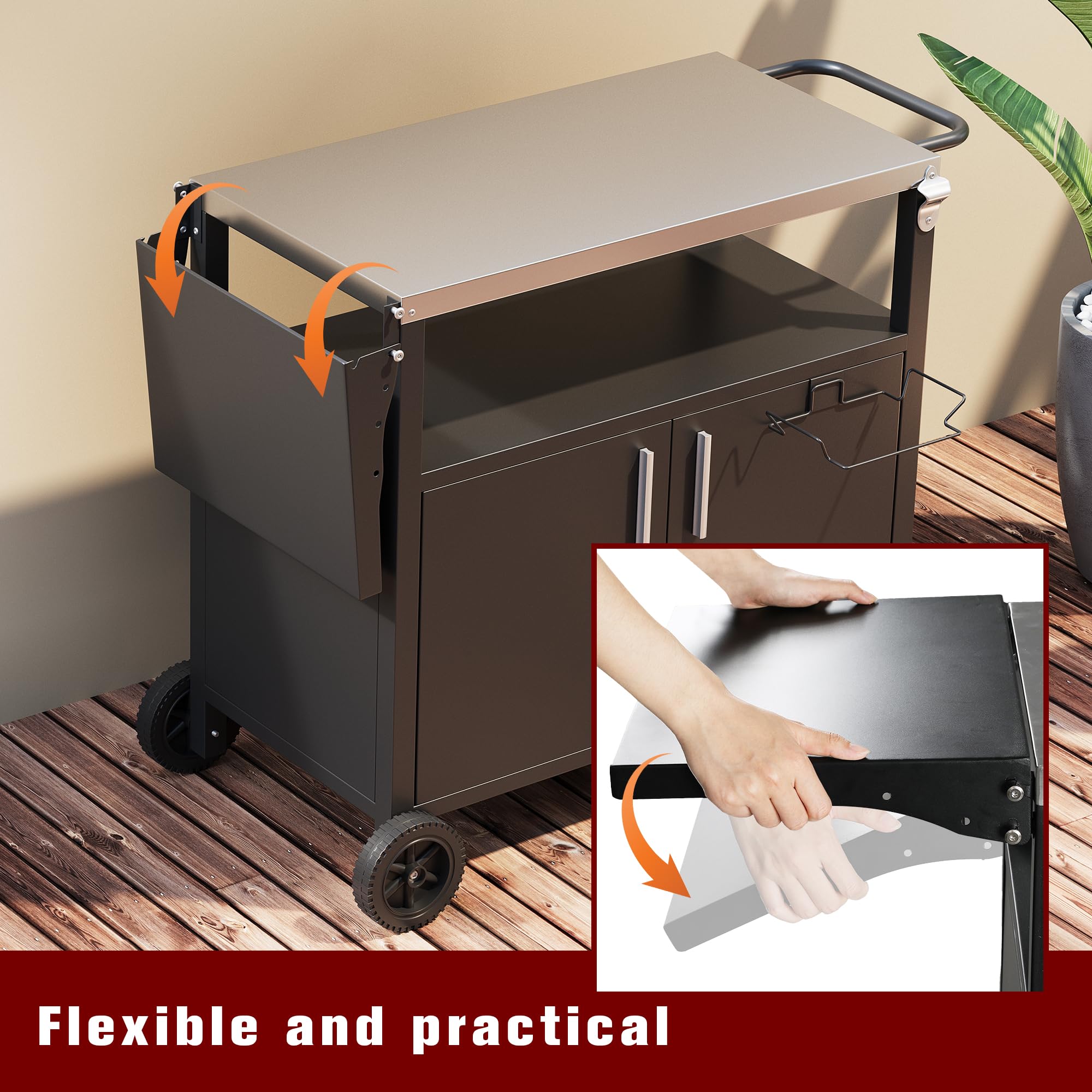 Outdoor Grill Cart with Foldable Top