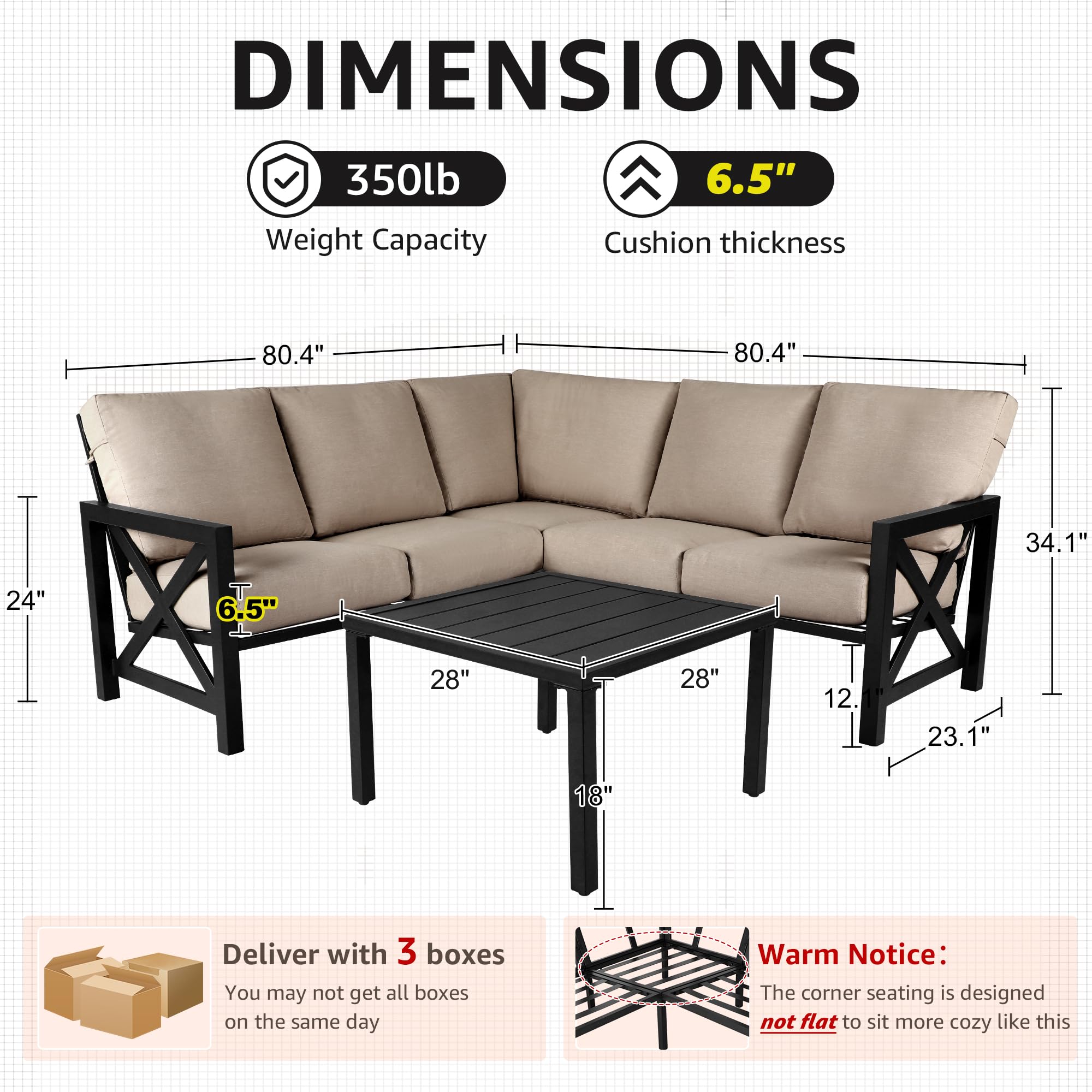 6-Piece Outdoor Patio Sectional Sofa Set with Cushions