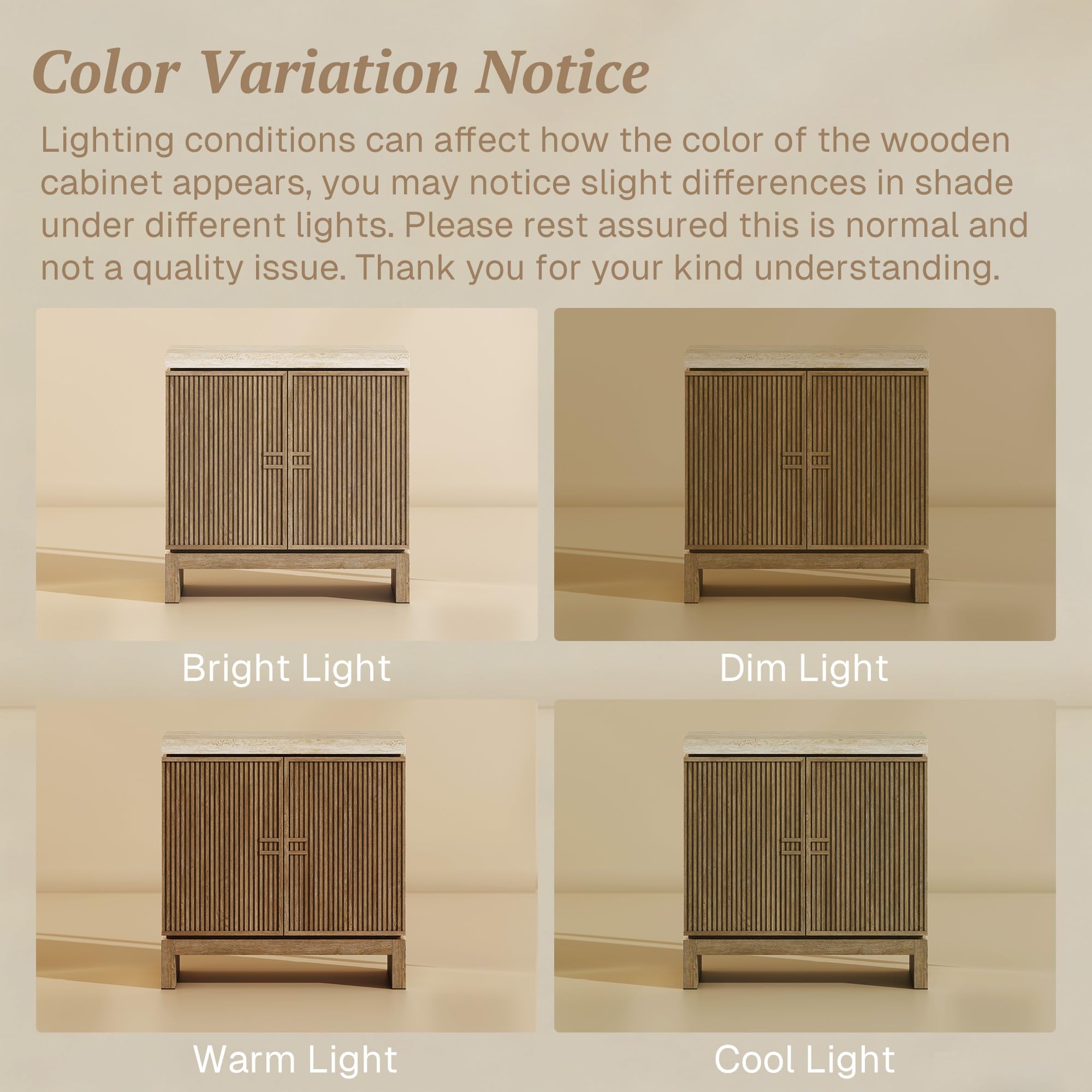 Travertine Sideboard Buffet Cabinet with Fluted Doors