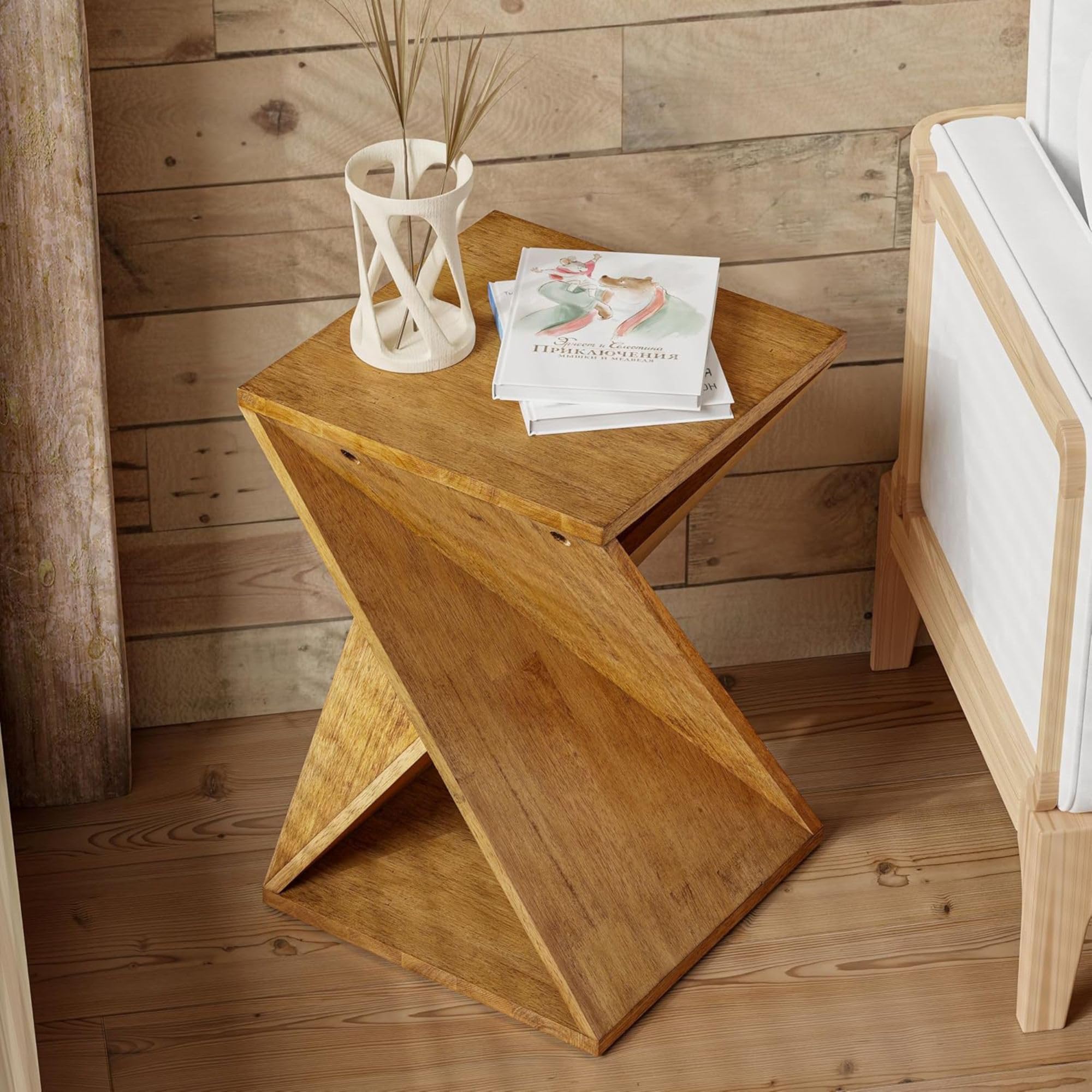Rustic Farmhouse Twisted X Base End Table