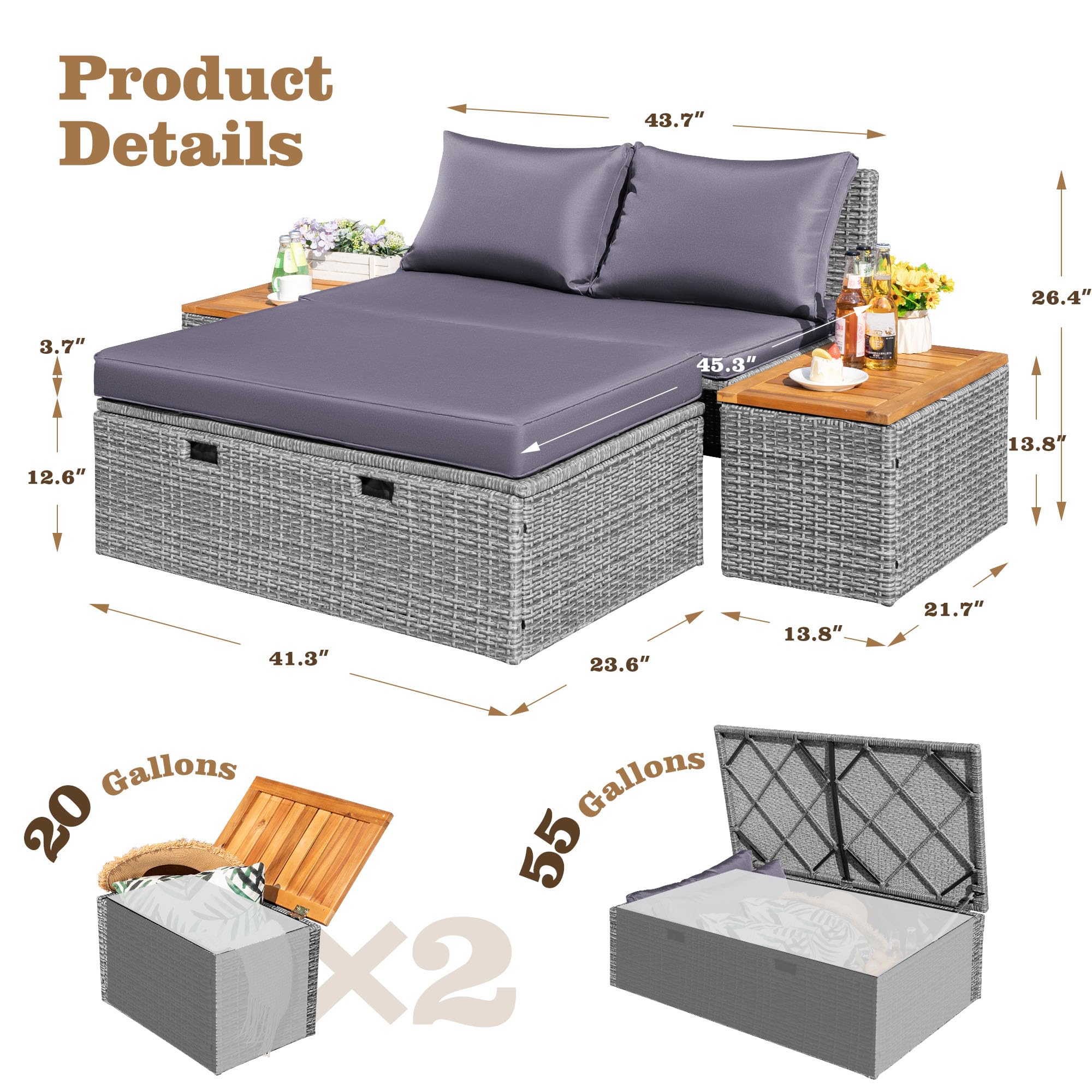 Outdoor Rattan Lounge Chair Set with Side Tables