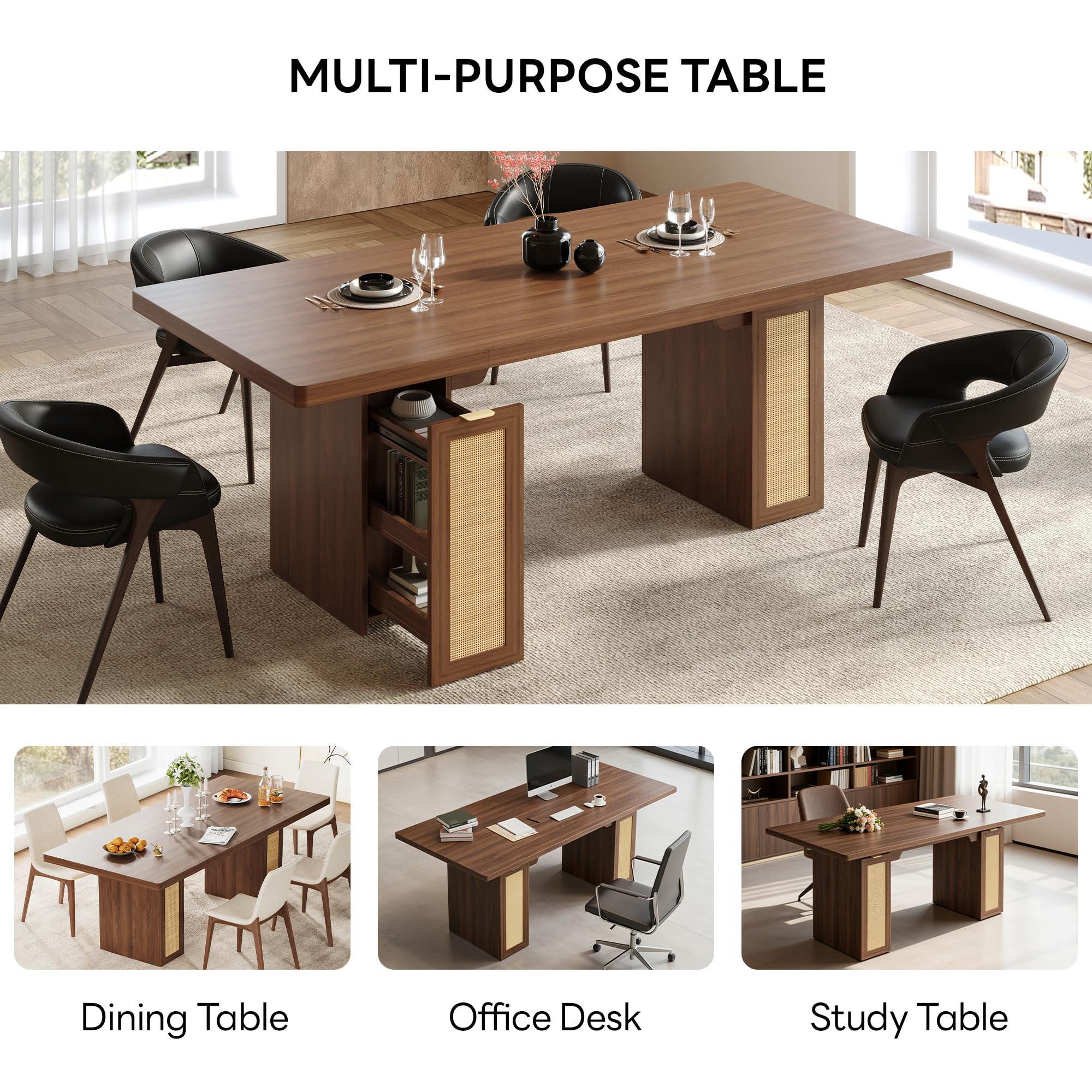 78.7" Farmhouse Dining Table with Hidden Storage Drawers