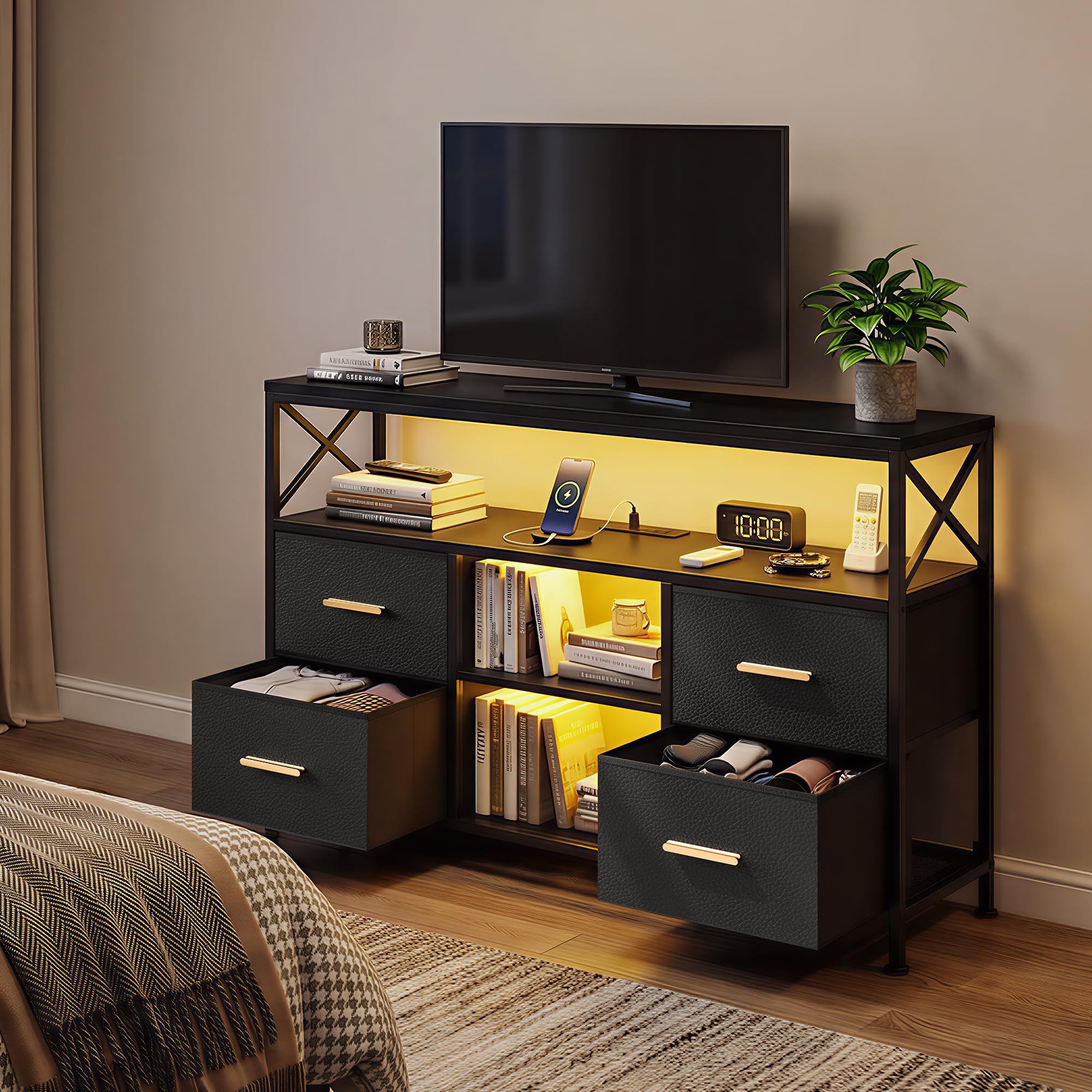 LED TV Stand with RGB Lighting and Storage