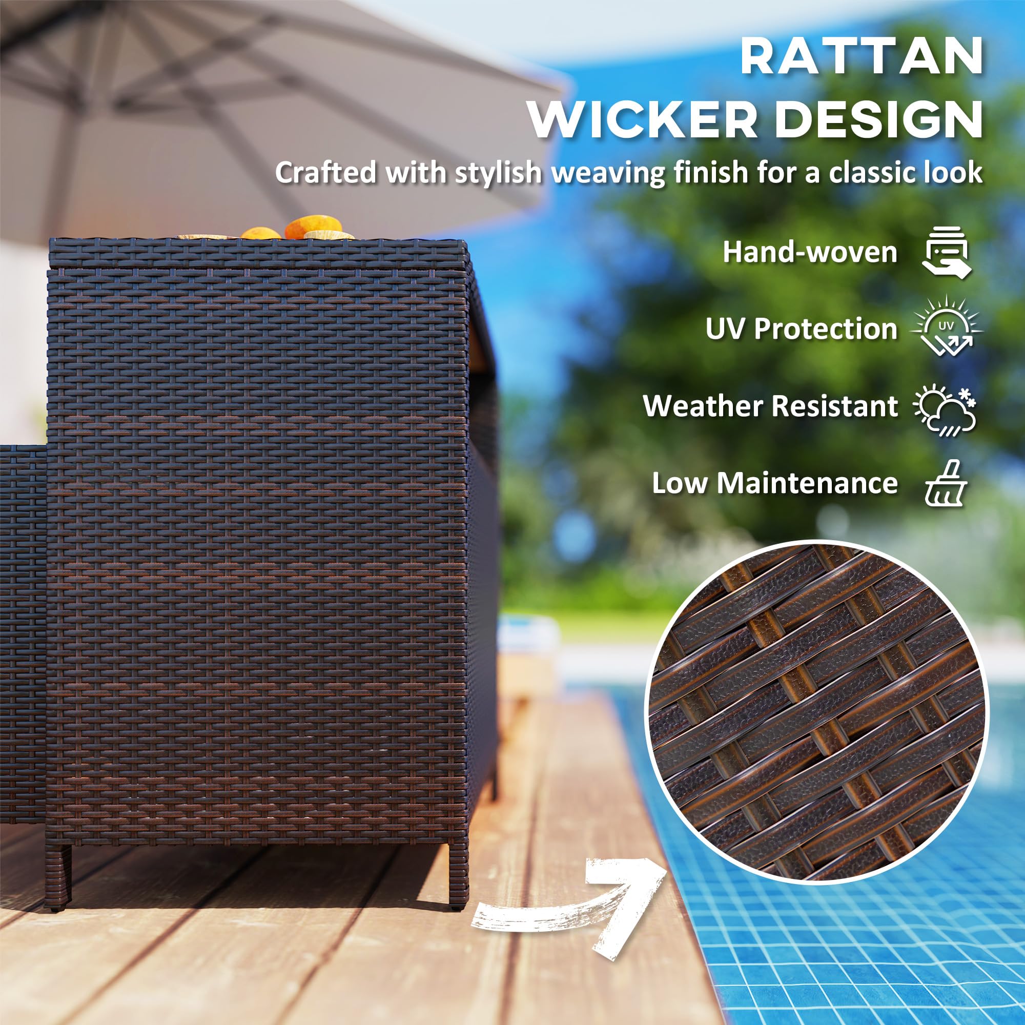 Wicker Outdoor Storage Cabinet with Acacia Wood Countertop