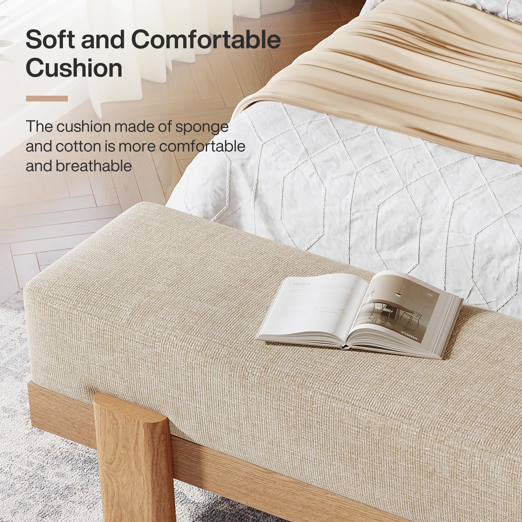 55-Inch Upholstered Entryway Bench with Fabric Padded Seat