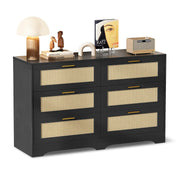 6 Drawer Rattan Dresser with Golden Handles