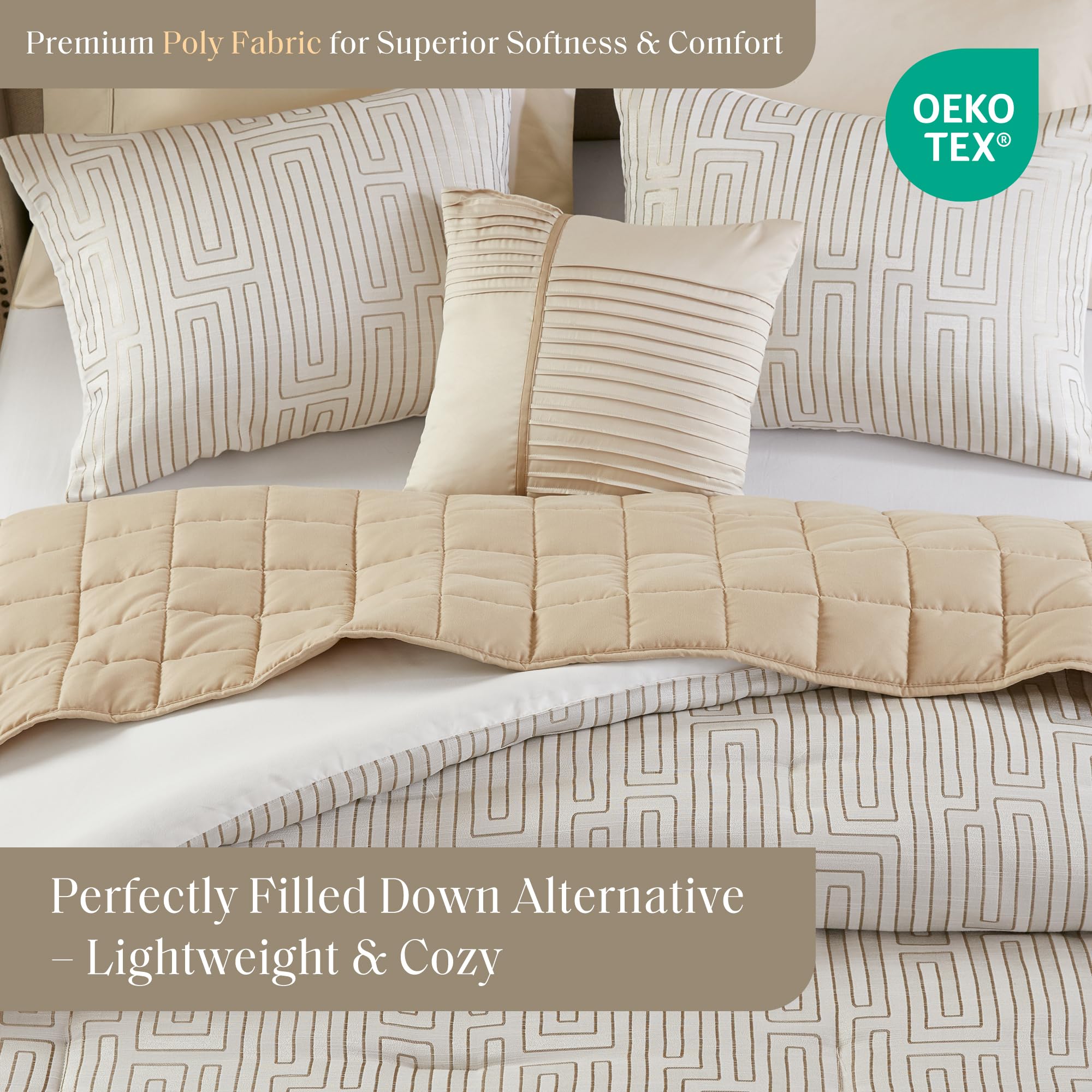 Jacquard Metallic Thread Comforter Set Queen Ivory 5 Piece