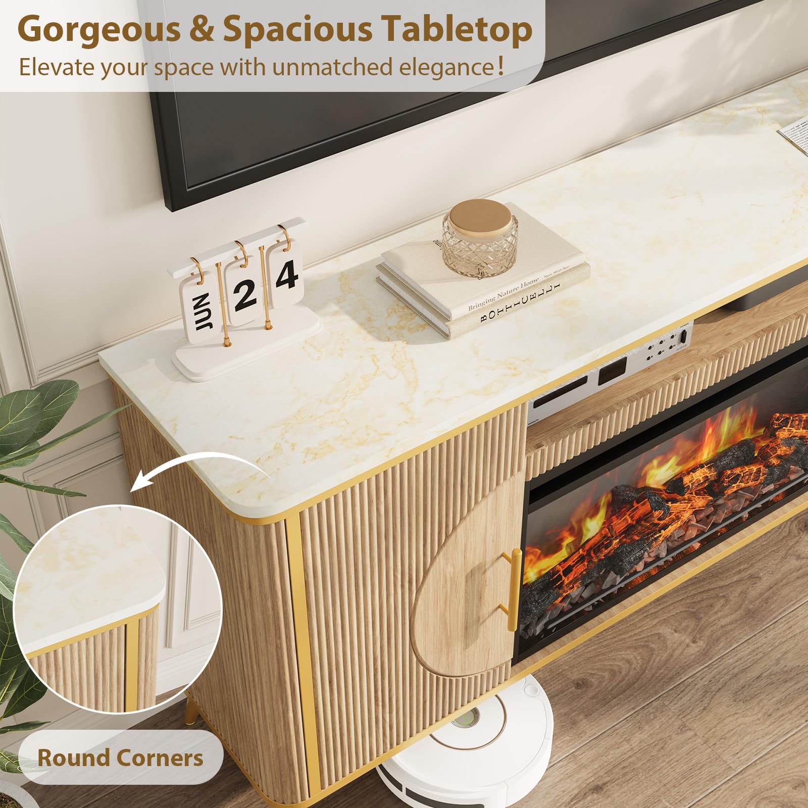 Fluted Fireplace TV Stand with Electric Fireplace