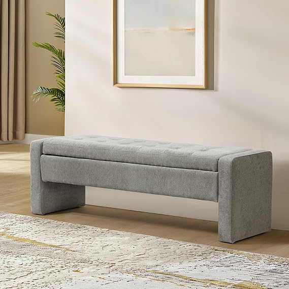 55" Upholstered Storage Bench with Tufted Seat