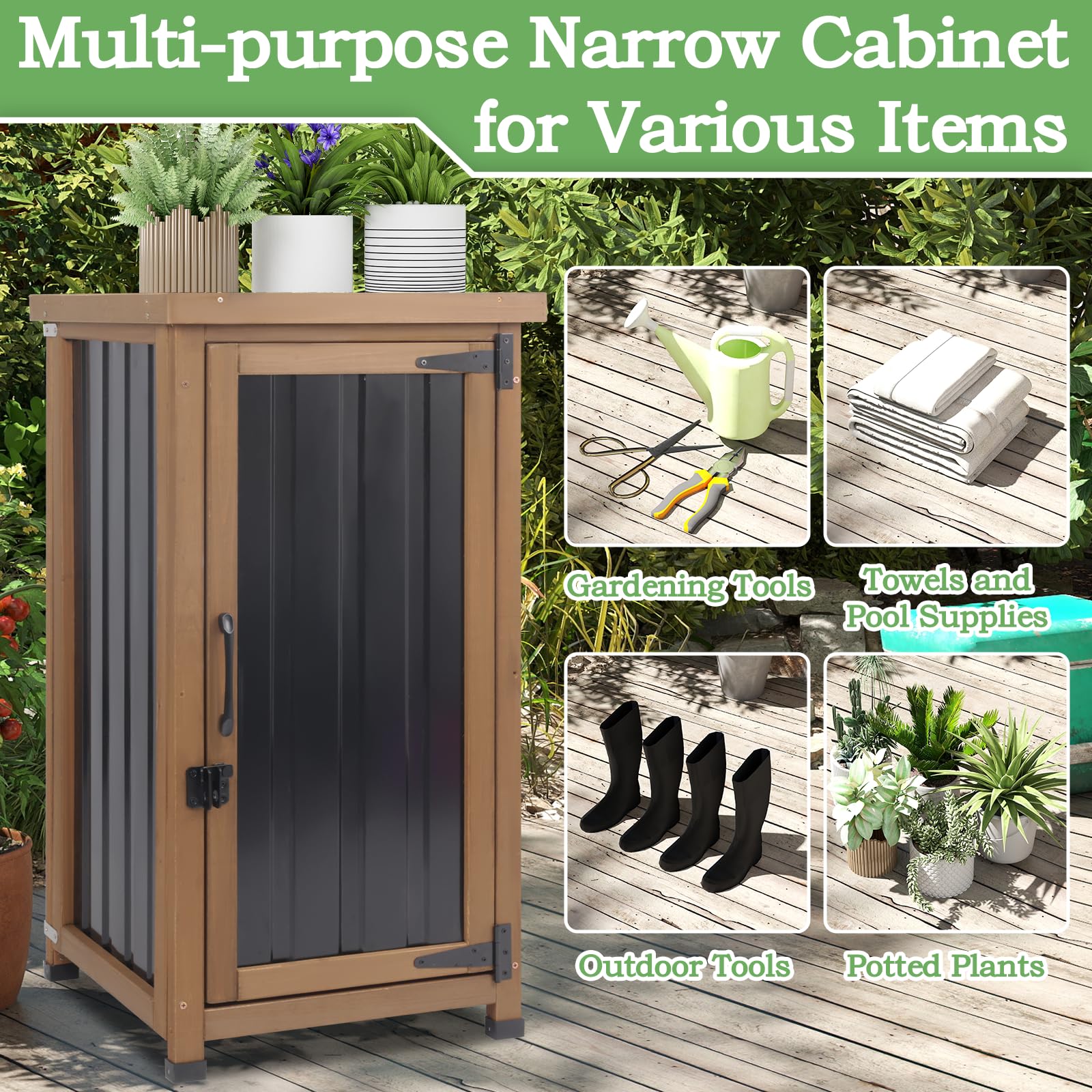 Waterproof Outdoor Storage Cabinet with Metal Top