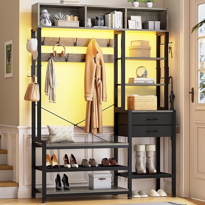 7-in-1 Hall Tree with Bench and Shoe Storage