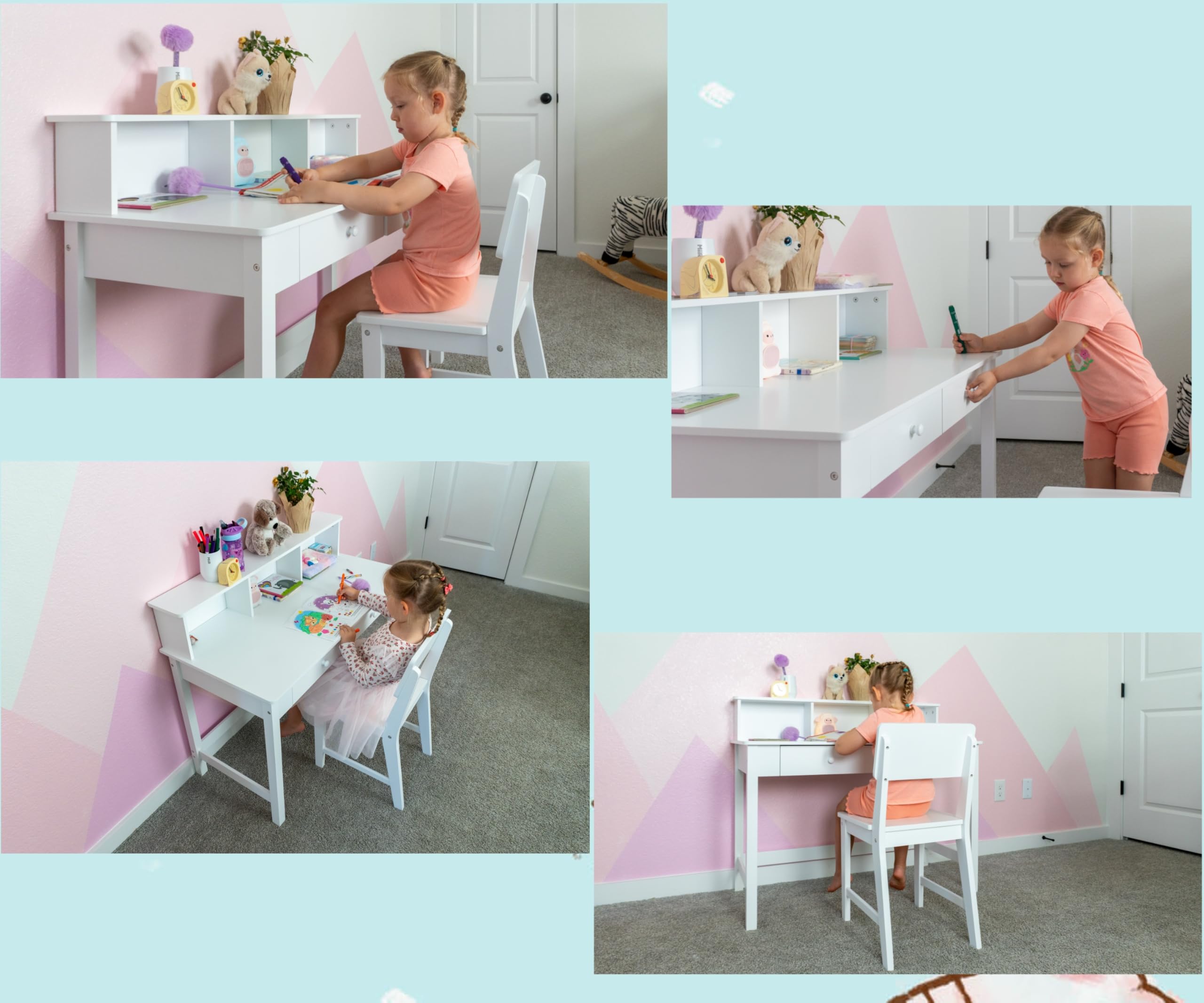 Kids Study Desk with Hutch and Chair Set