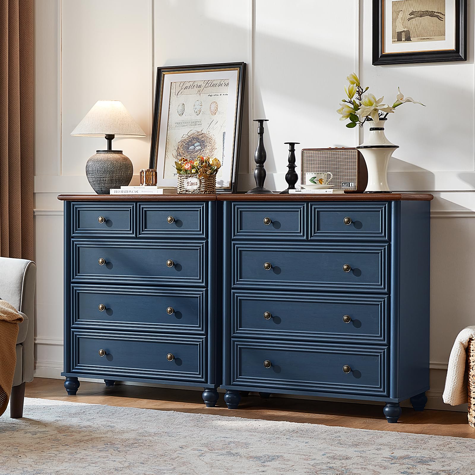 5 Drawer Dresser Navy Blue Farmhouse Style