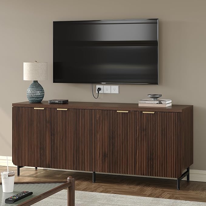 66.2" Fluted Buffet Cabinet with 4 Doors and Shelves