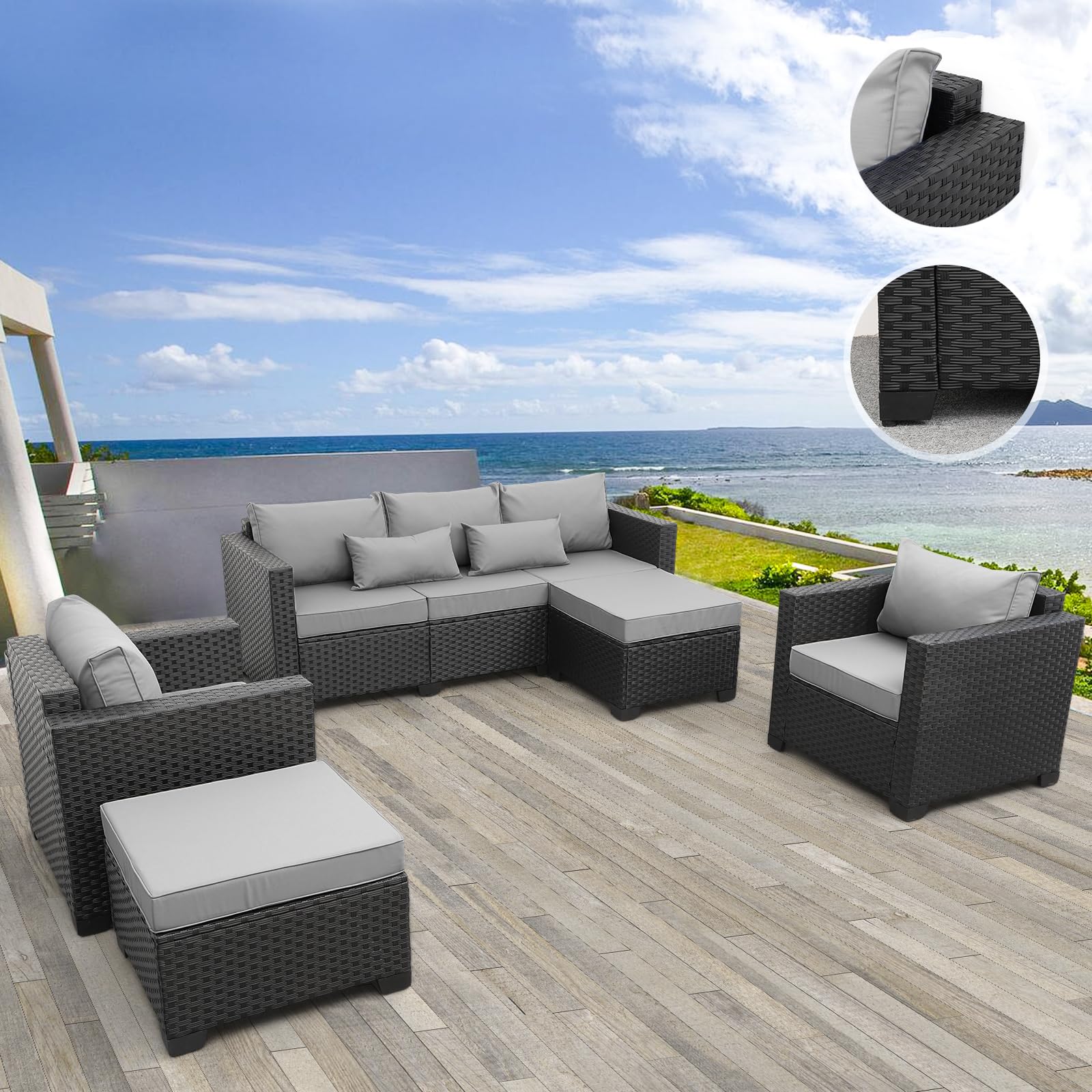 5-Piece Outdoor Wicker Patio Sectional Sofa Set